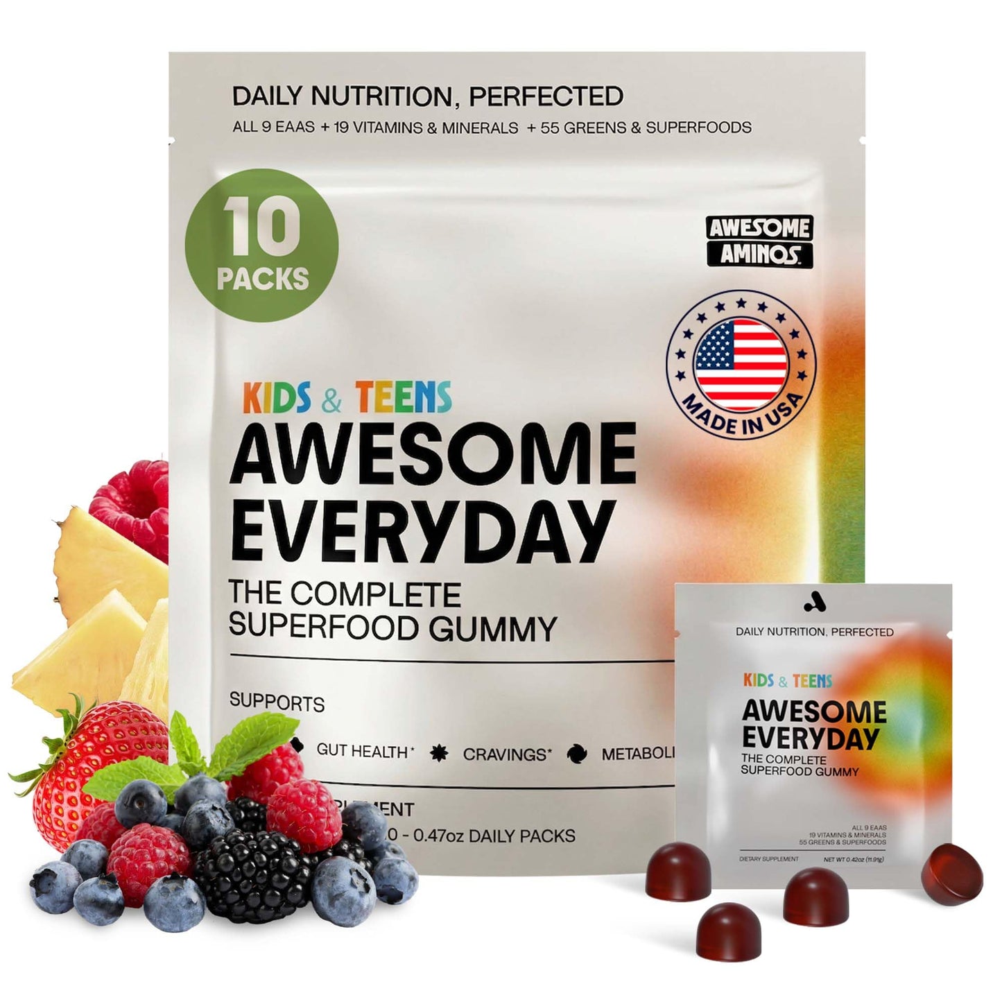 Awesome Aminos Everyday Essential Daily Nutrition Gummies for Kids 10 Count