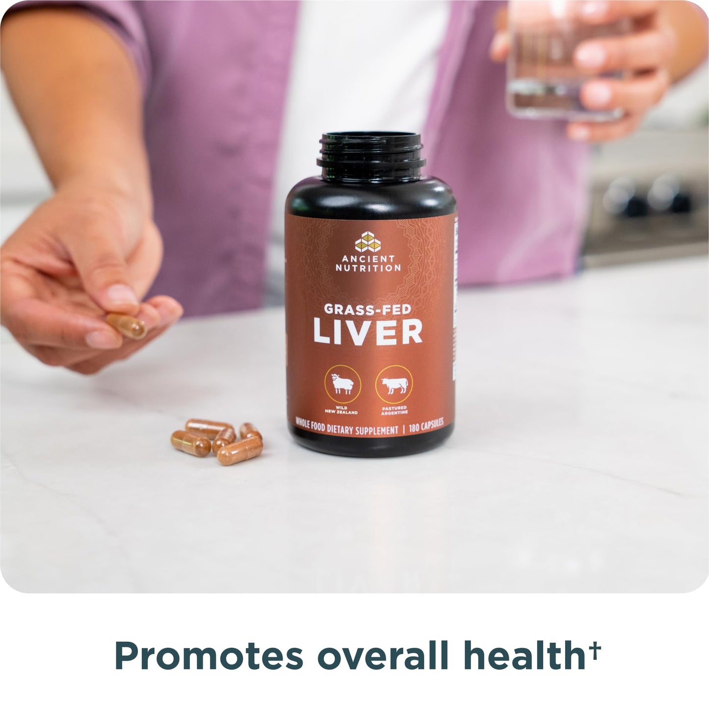 Ancient Nutrition Grass-Fed and Wild Beef & Lamb Liver Capsules 180 Count