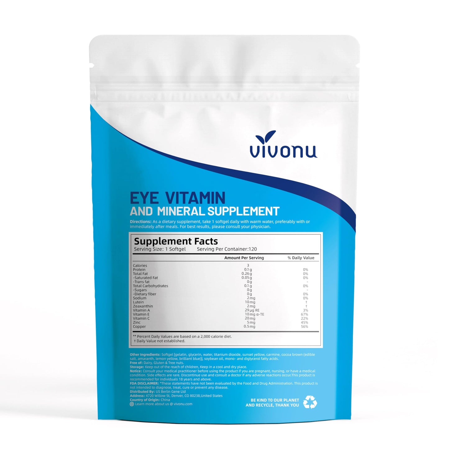 VivoNu Lutein Eye Vitamins Softgel 1 Count