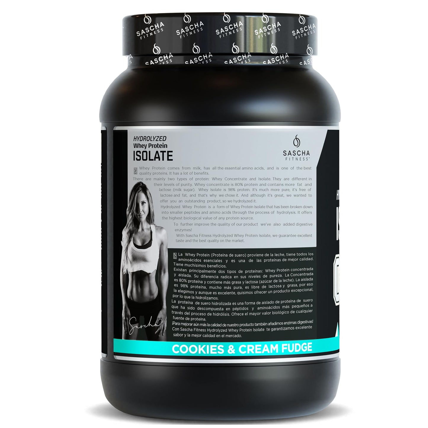 SASCHA FITNESS Hydrolyzed Whey Protein Isolate Powder, 100% Grass-Fed, Cookies & Cream, 2 Pounds