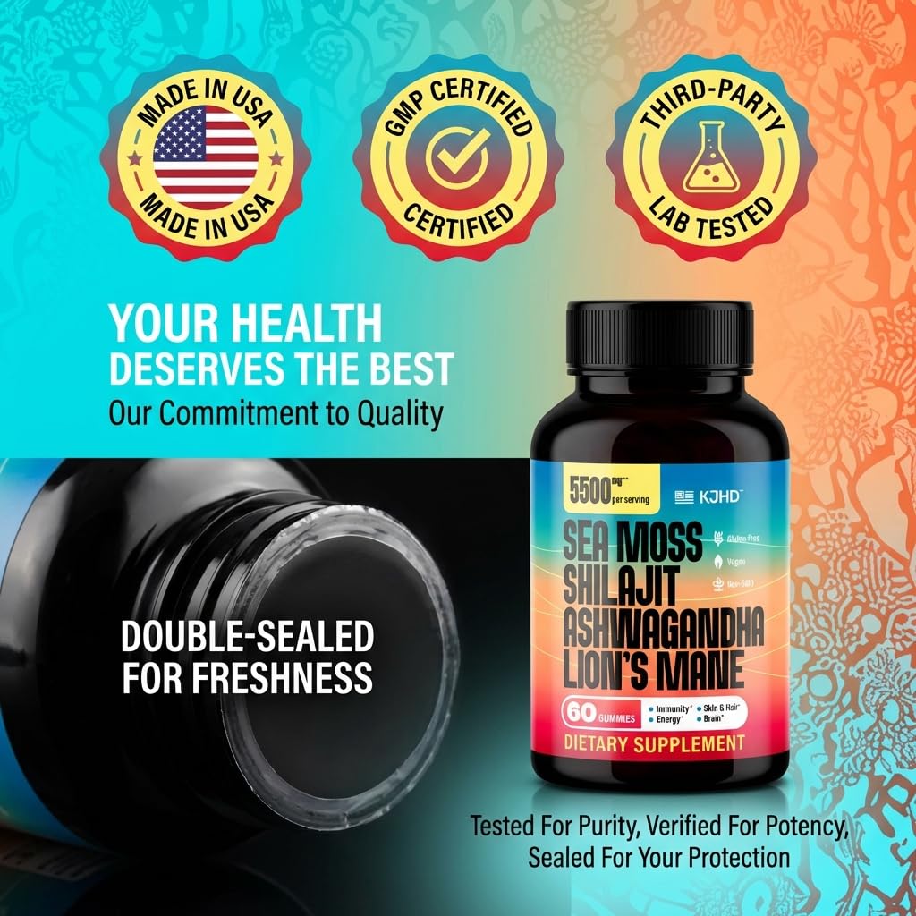 KJHD Shilajit Ashwagandha Gummies, 60 Count