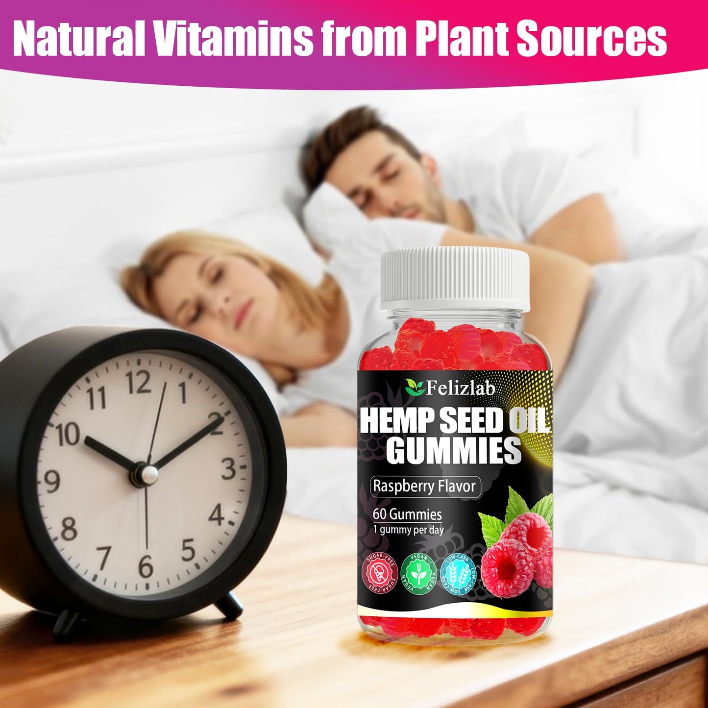 Felizlab Hemp Gummies for Sleep, Pain & Anxiety, Omega-3-6-9 & Vitamin B, 120 Count