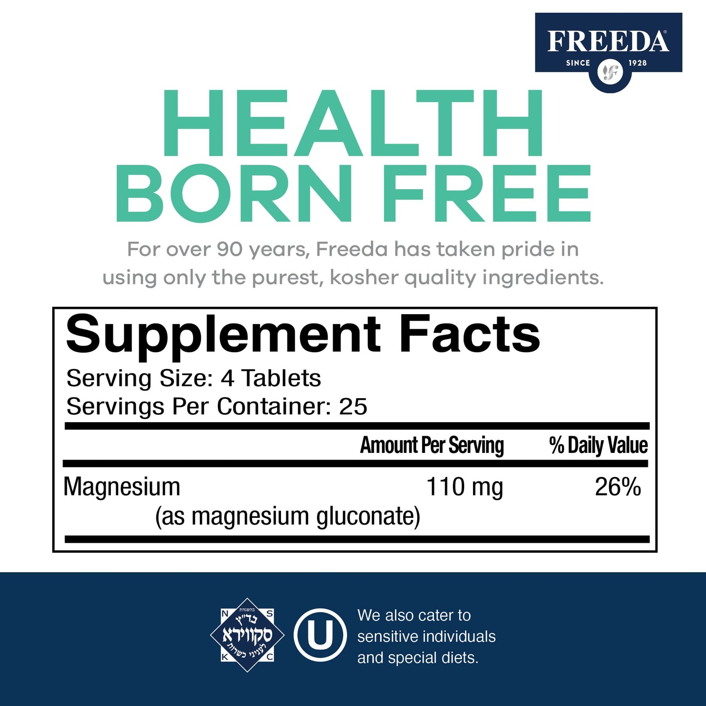 FREEDA Magnesium Gluconate Tablets, 500 Count