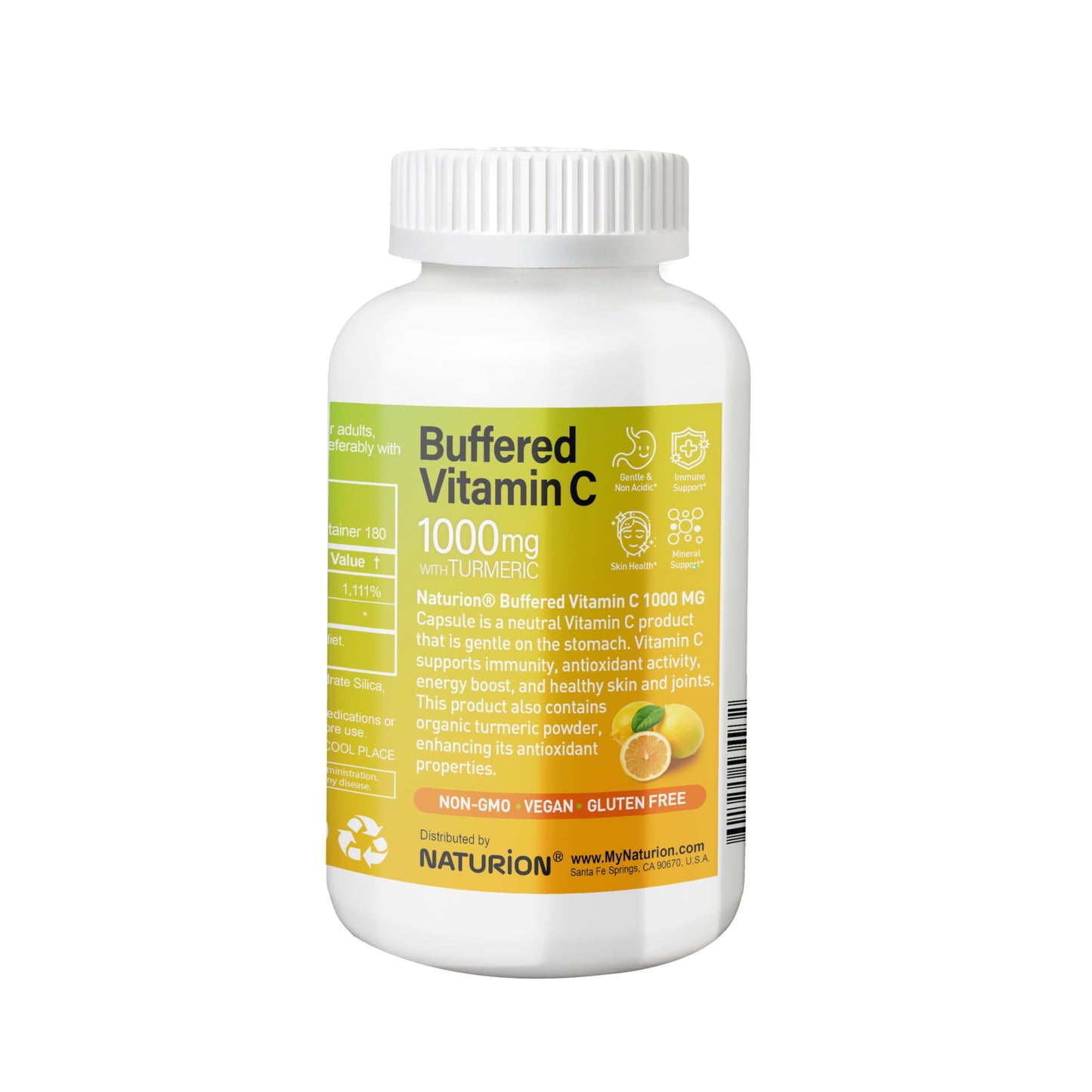 NATURION Buffered Vitamin C 1000 mg with Organic Turmeric Capsule, 180 Count