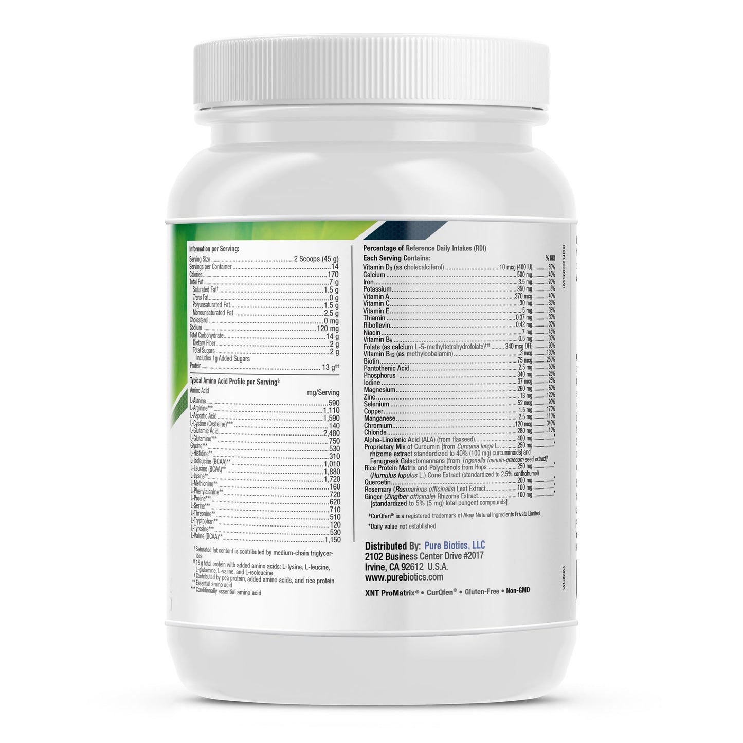 PURE BIOTICS Advanced InflamaCare Protein Powder Plant-Based Gut & Immune Support 22.22 oz