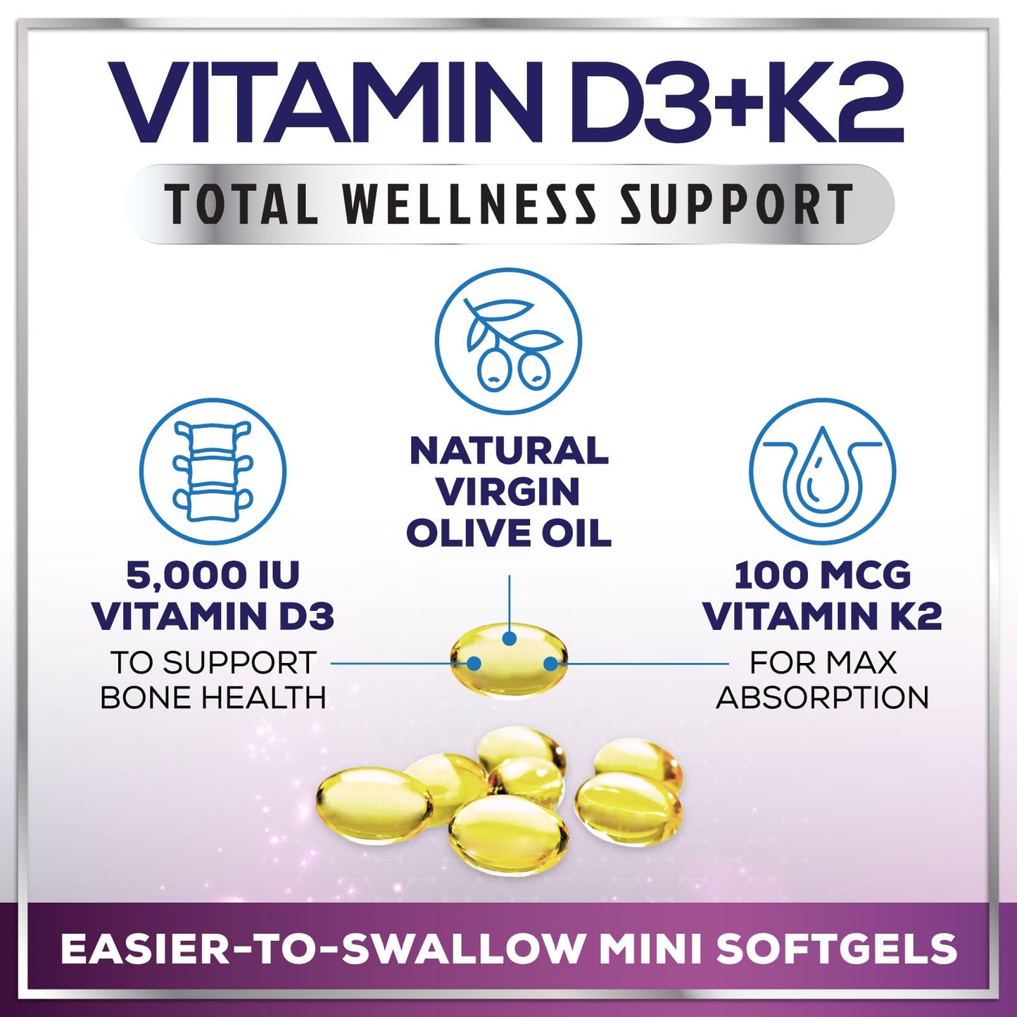 Hello Lovely Vitamin D with K2 (MK-7) Vitamin D3 5000IU (125mcg) Per Serving Softgels 120 Count