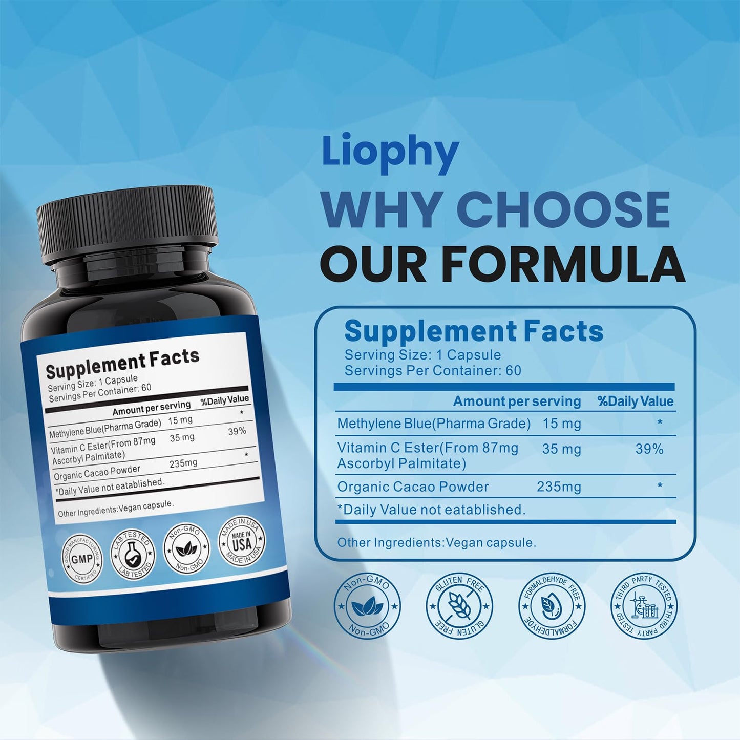 Liophy Methylene Blue Capsules, 60 Count