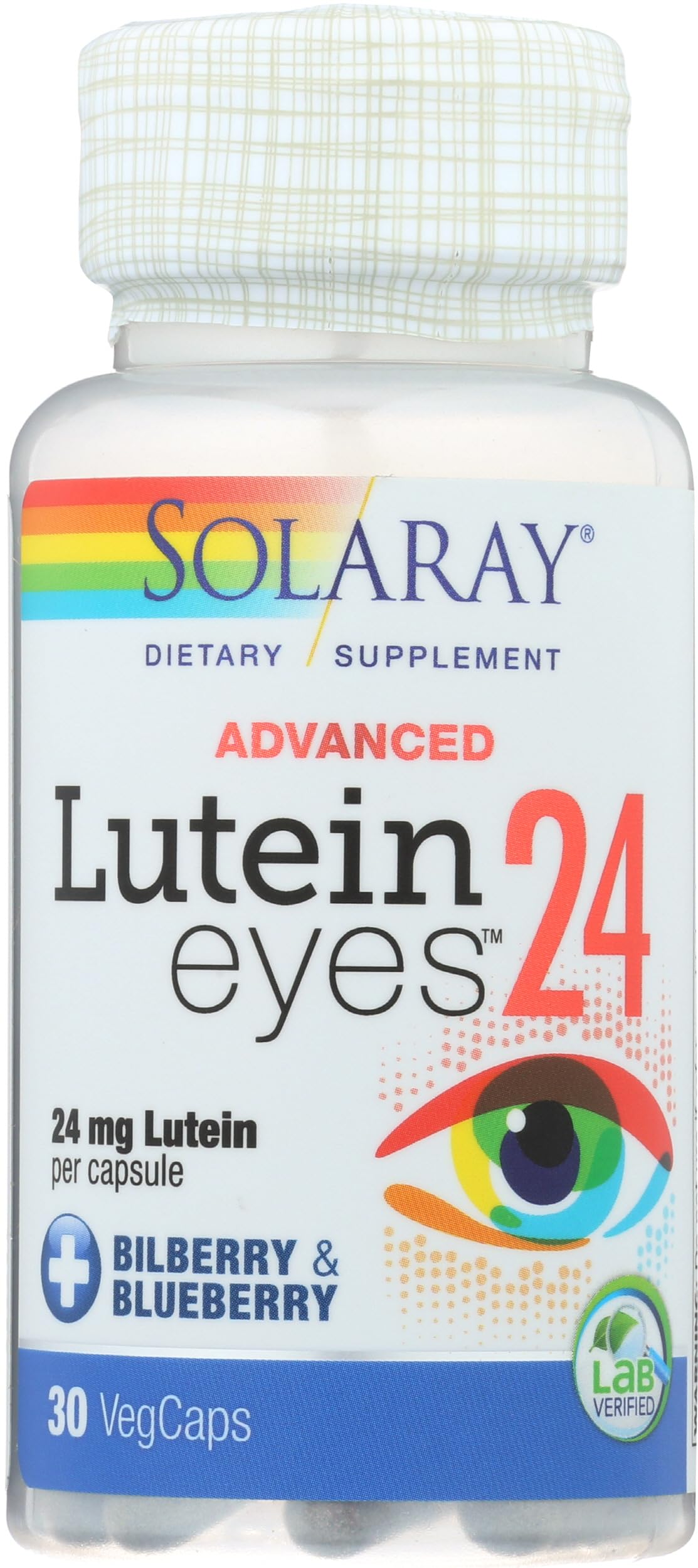 Solaray Lutein Eyes 24mg with Bilberry Extract and Blueberry Extract, Eye & Macular Health Support Supplement Supplying Zeaxanthin from Marigold, Vegan, Capsules, 30 Count