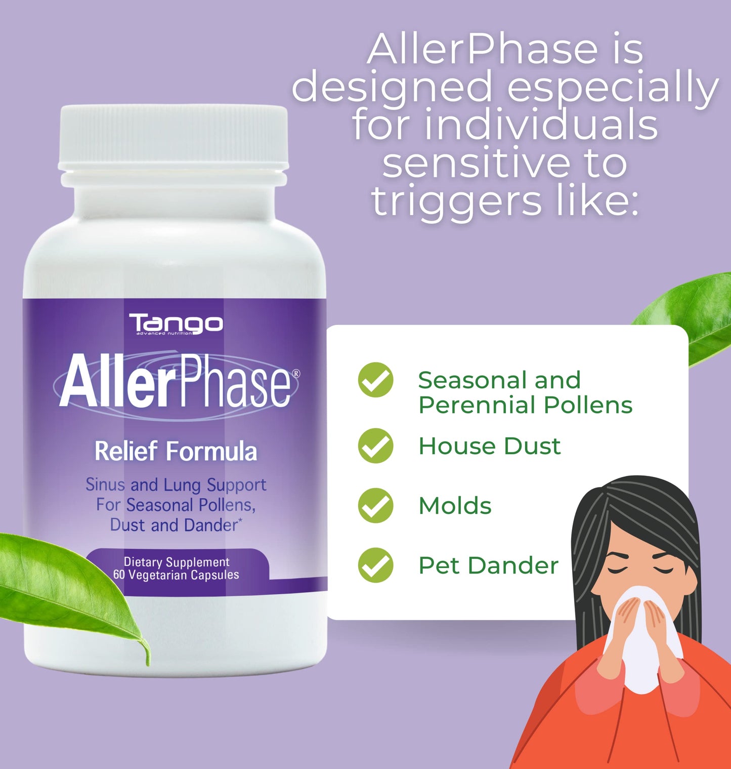 Tango AllerPhase Natural Herbal Sinus and Lung Relief Supplement Capsule, 30 Capsules
