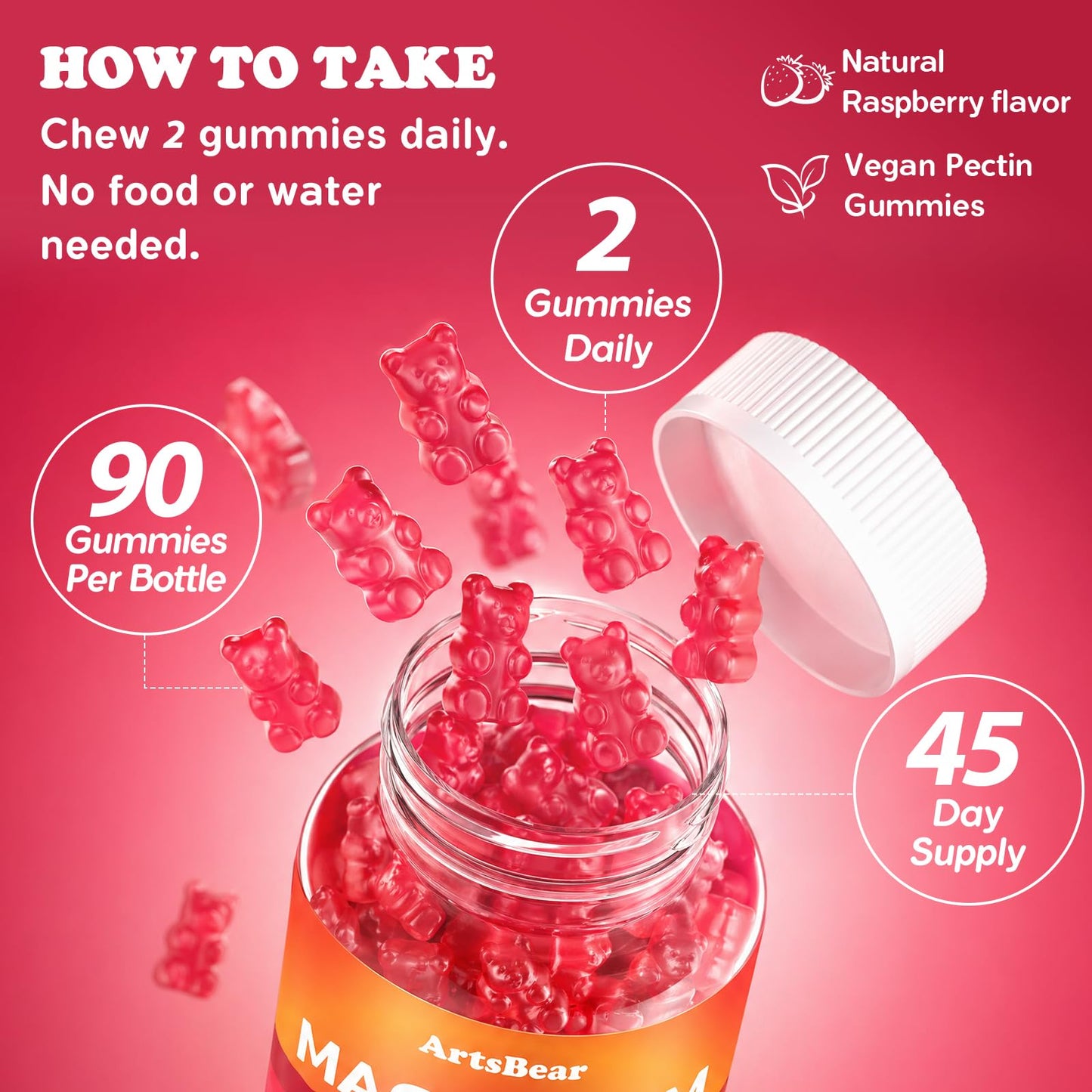 ArtsBear Magnesium Glycinate Gummies 1000mg Complex Gummy, 90 Count