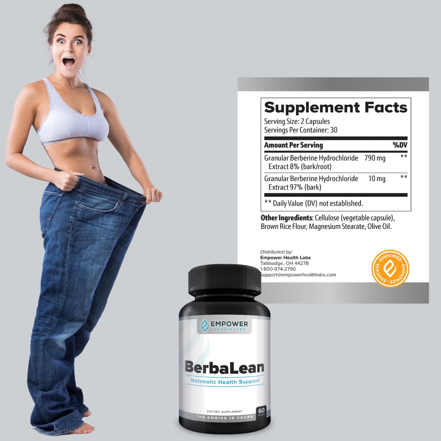 Empower Health Labs BerbaLean Berberine & Hydrochloric Acid Supplement Capsule, 1 Count