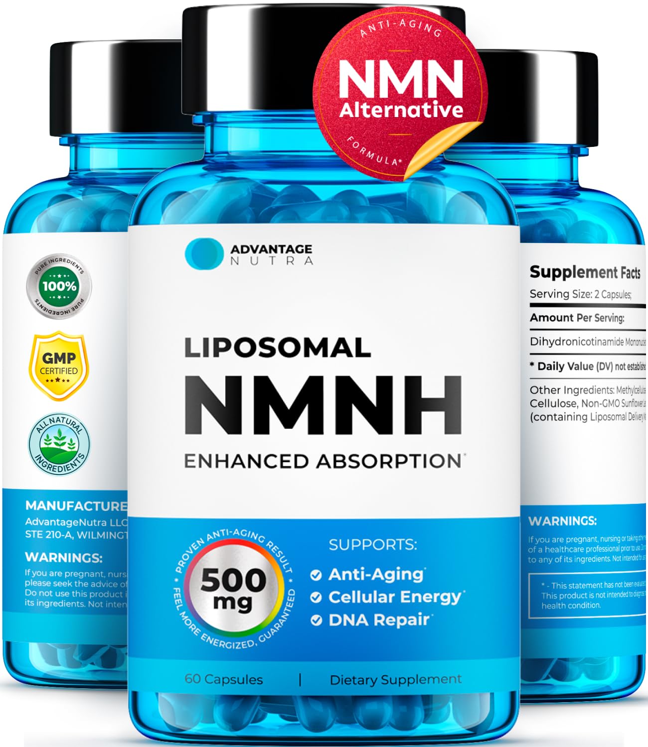 AdvantageNutra Liposomal NMNH 500 MG Capsule 60 Count