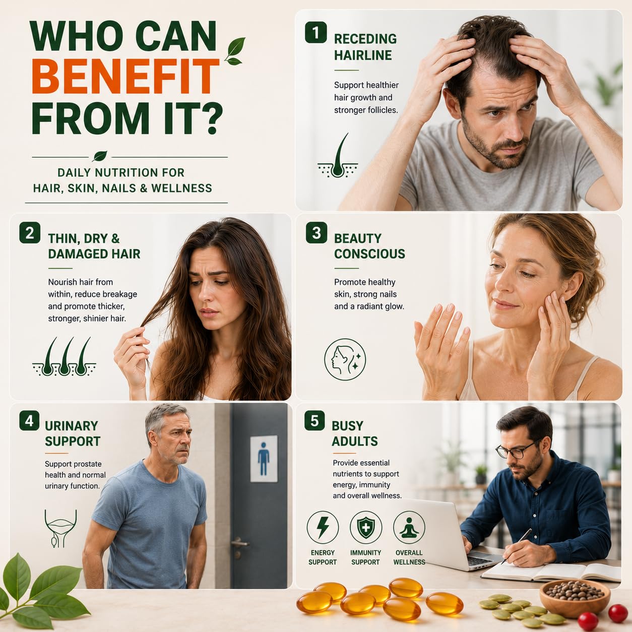 Dobeko Pumpkin Seed Oil Capsules with Organic Saw Palmetto for Women & Men, 36-in-1 Hair, Skin & Nails Supplement, 25,000 mcg Biotin, Collagen, Hair & DHT Support, 5400 mg Per Serving, MCT Oil, 300 CT
