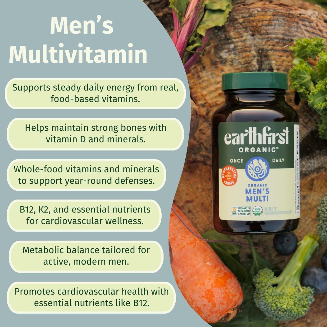 EarthFirst Organic Mens Organic Multivitamin with Methylated B12 Tablets 30