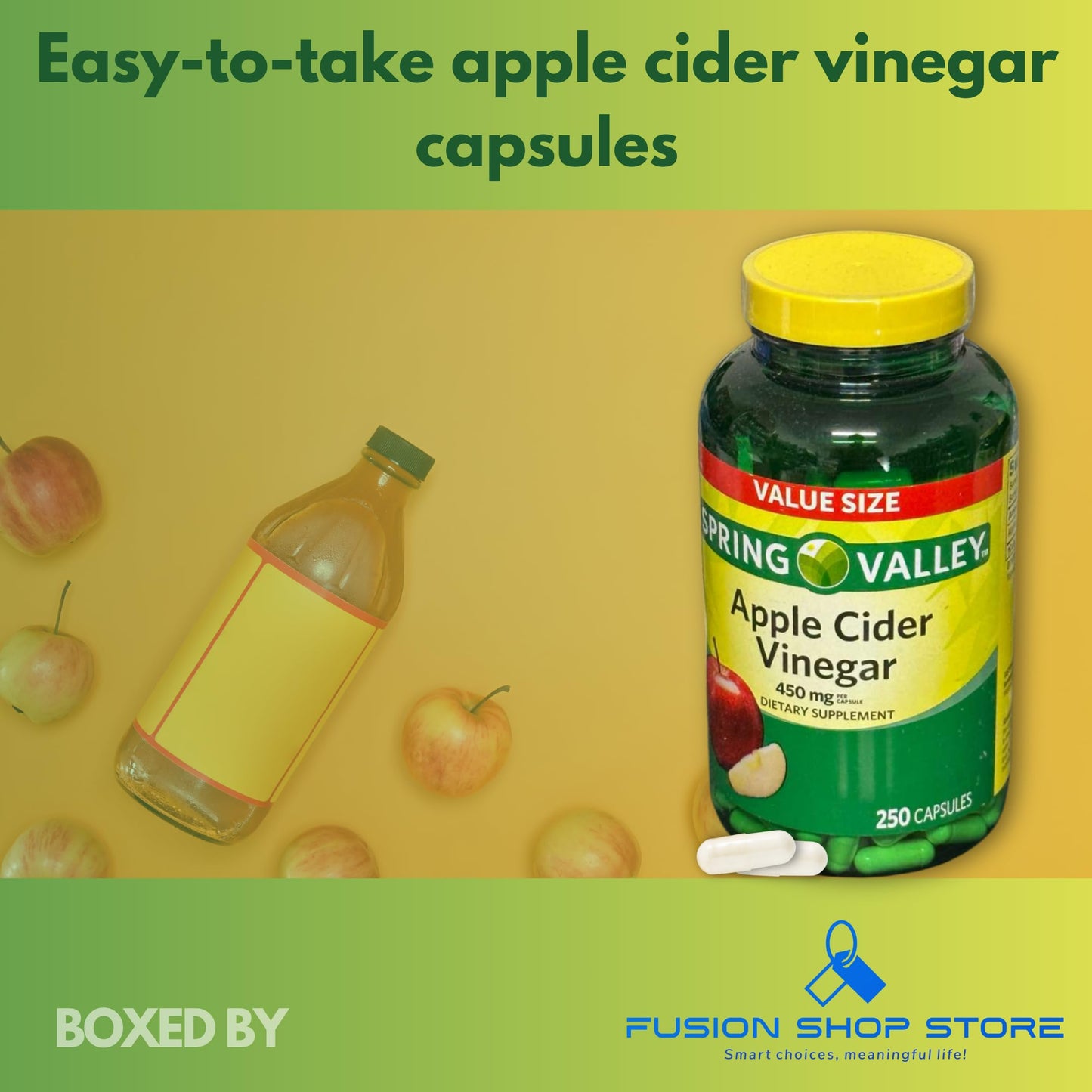 FUSION SHOP STORE Apple Cider Vinegar Capsules 250 Count