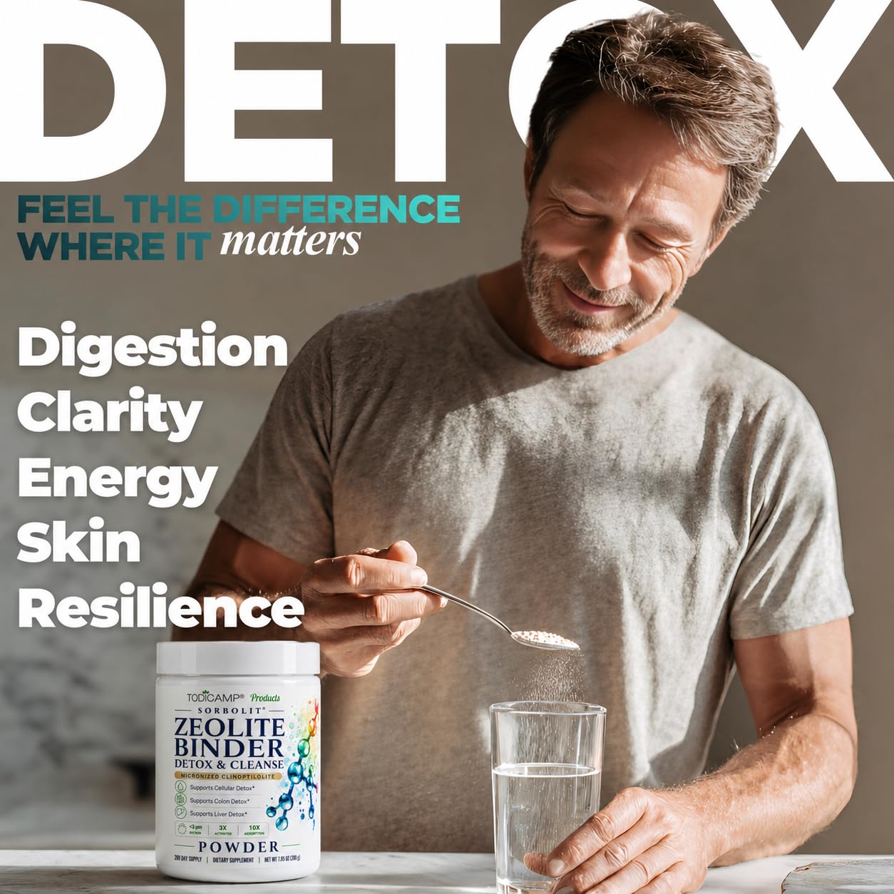TODICAMP Zeolite Detox for Adults Sorbolit - Zeolite Clinoptilolite for Deep Full Body Detox, Gut Cleanse, Cellular and Liver Detox Powder 7.05 oz