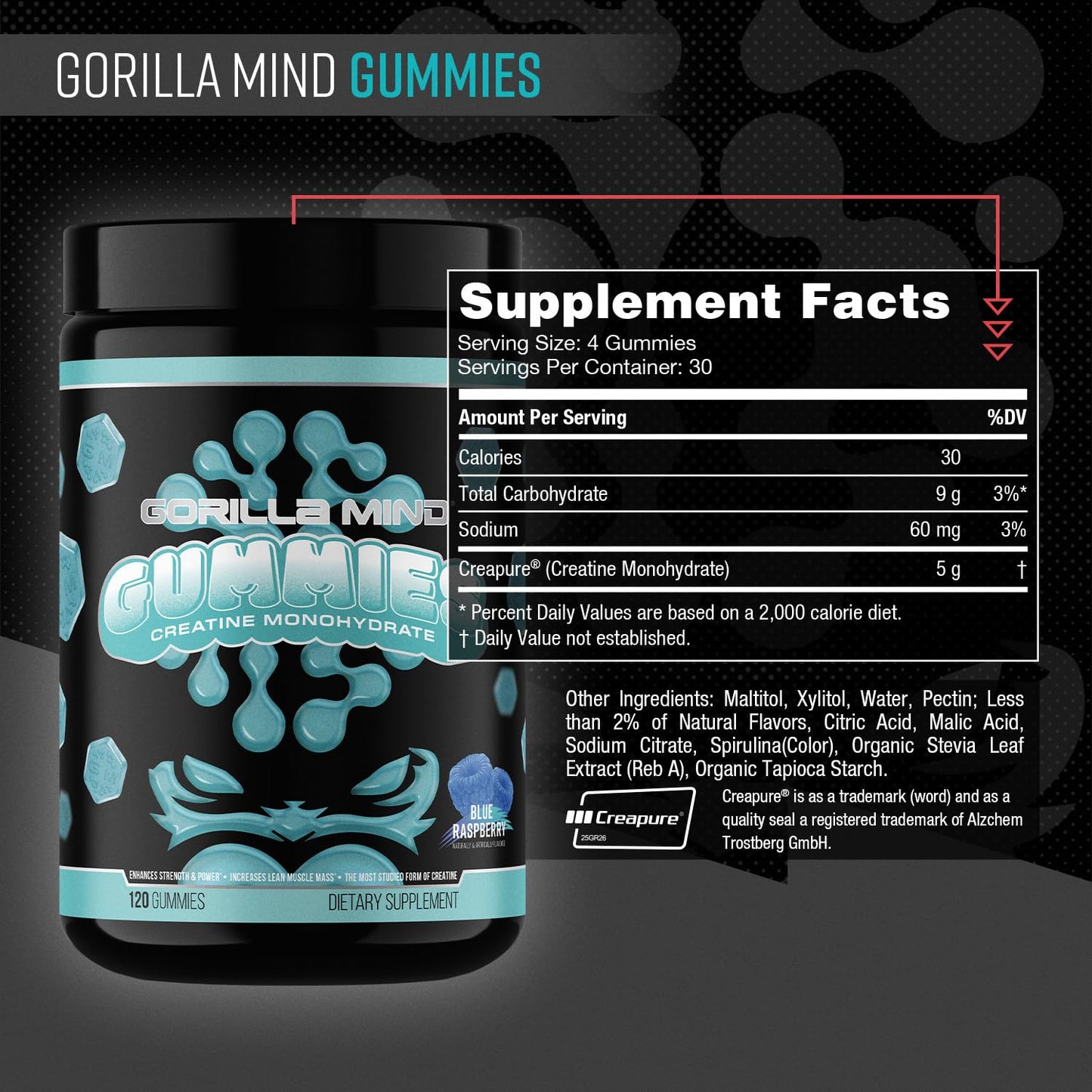 Gorilla Mind Creatine Gummies 120 Count