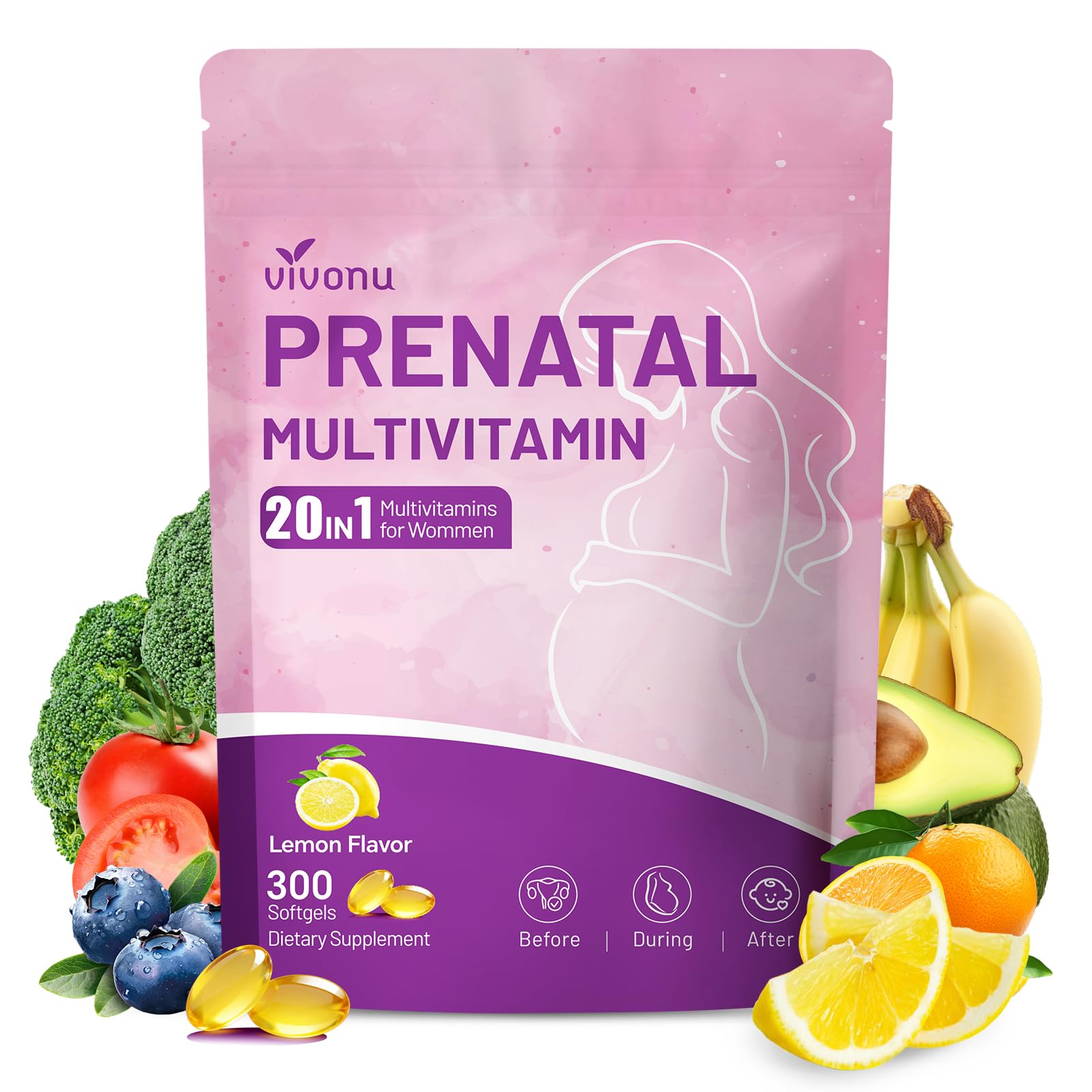 VivoNu Prenatal Vitamins for Women Softgels 300 Count