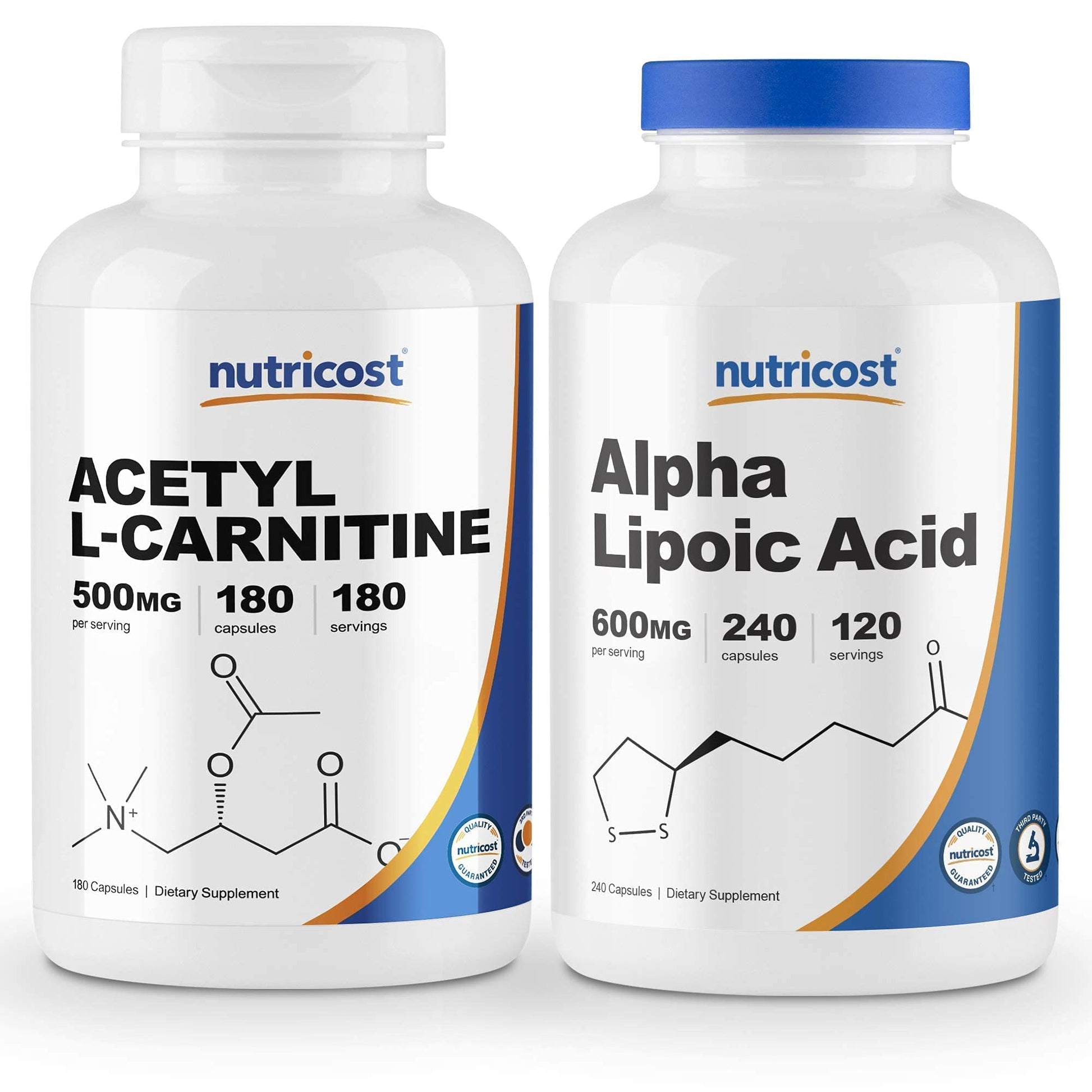 Nutricost Alpha Lipoic Acid 600mg Capsules, 240 Capsules & Nutricost Acetyl L-Carnitine 500mg Capsules, 180 Capsules