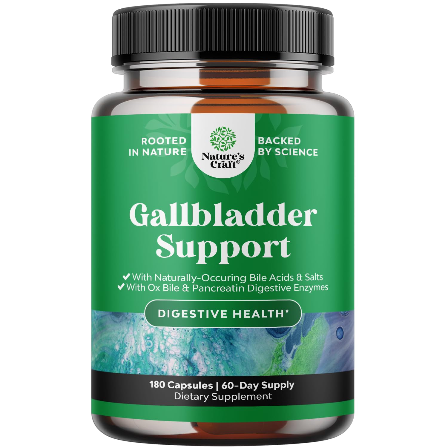 Natures Craft Ox Bile Salts for Gallbladder Support 180 Capsules