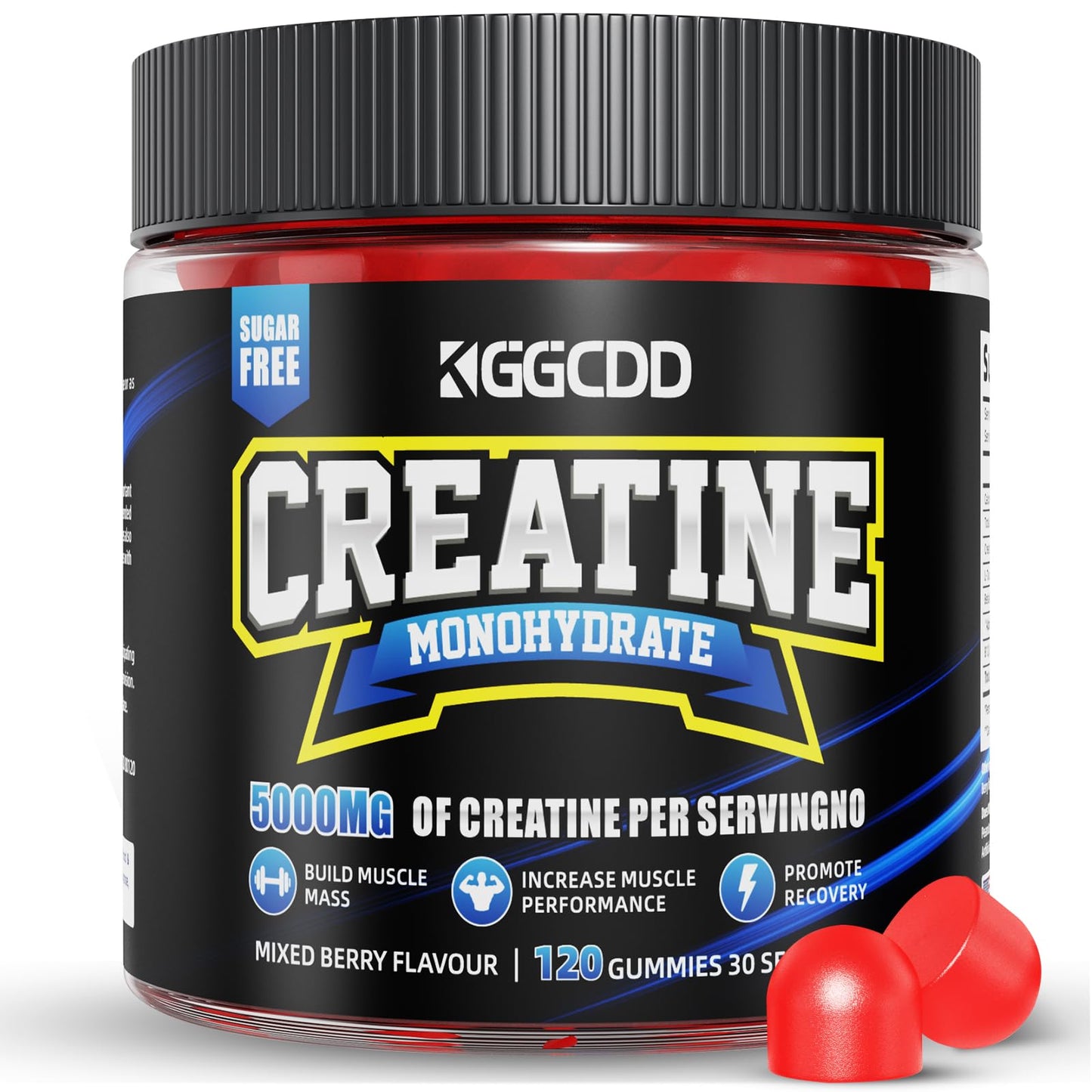 KGGCDD Creatine Monohydrate Gummies Complex, Pre-Workout for Men & Women, 90 Count