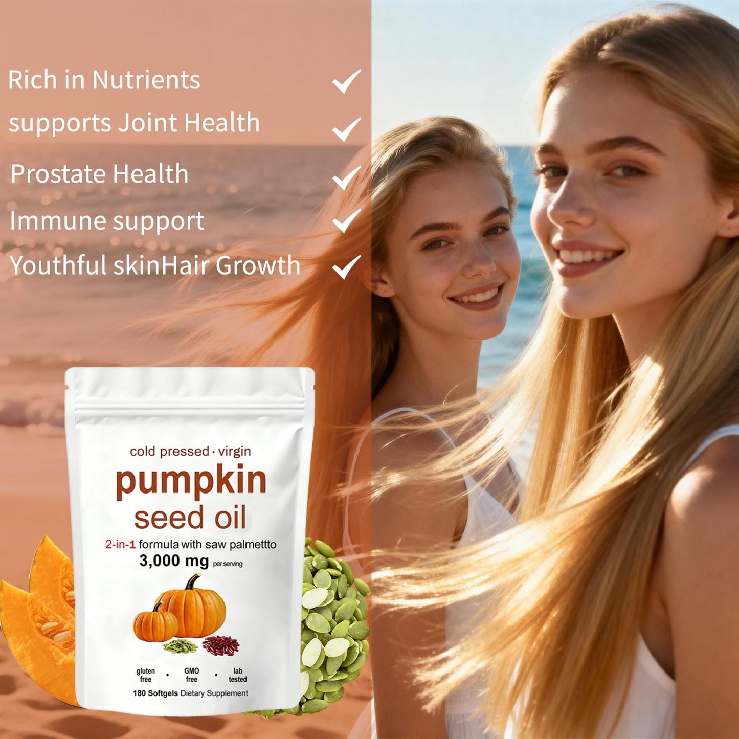 Huuazoi Pumpkin Seed Oil Capsules with Saw Palmetto, 3000mg, 180 Softgels