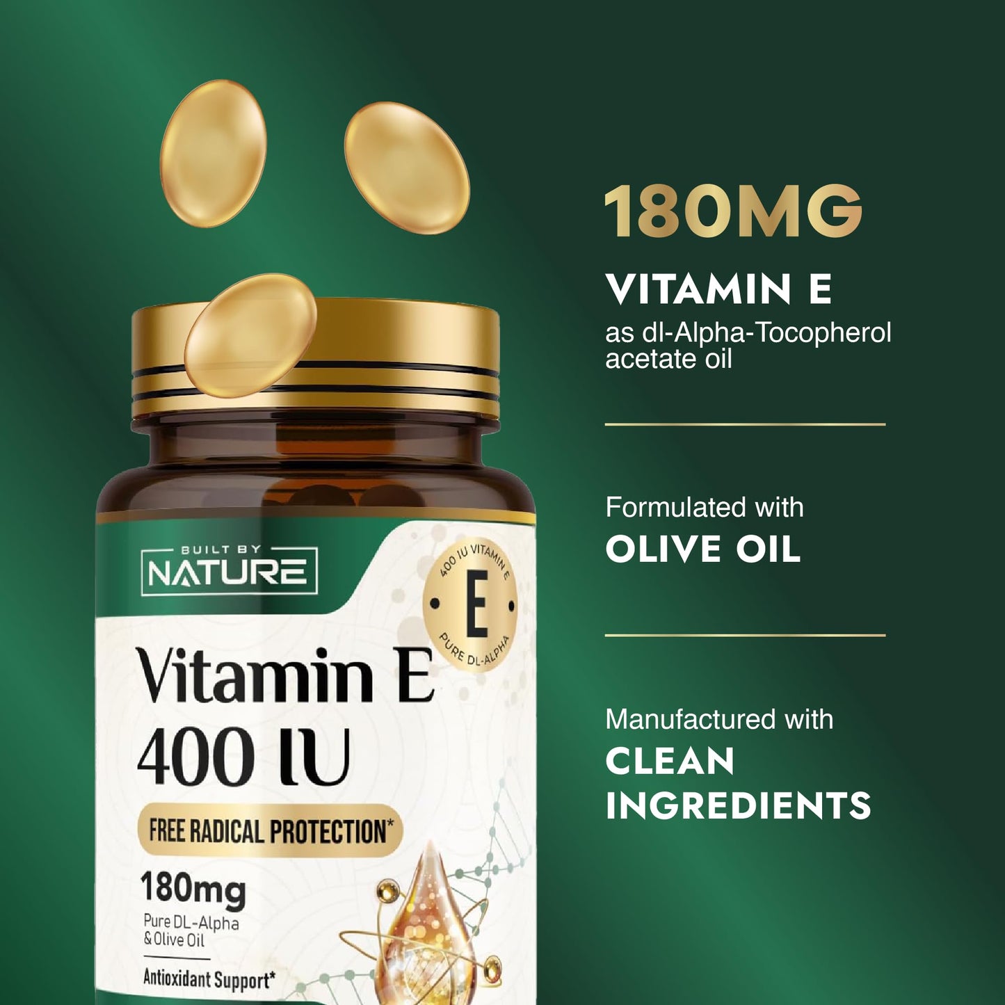 Built by Nature Vitamin E with Olive Oil 400 IU Softgels 120