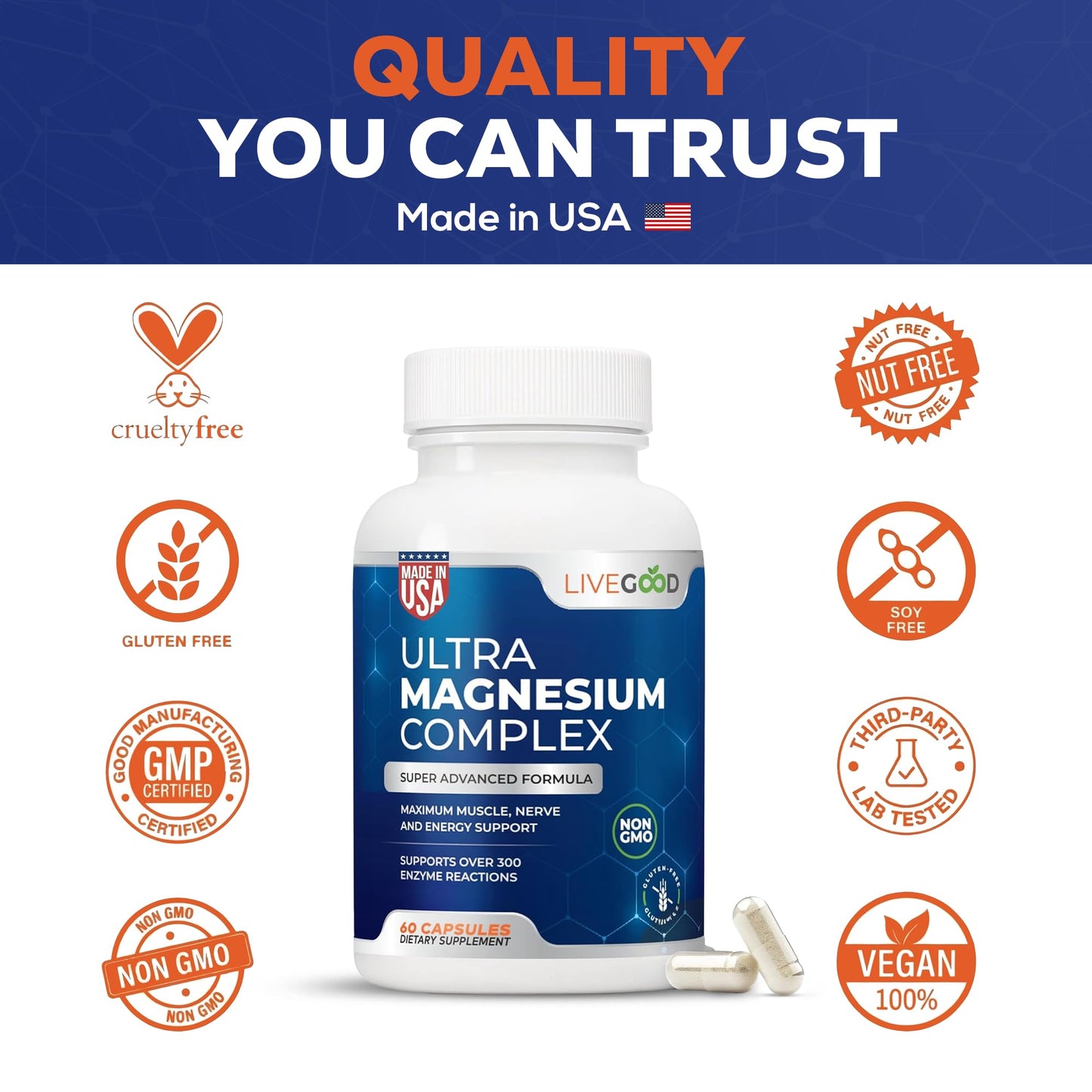 LIVEGOOD Ultra Magnesium Complex Capsule, 60 Count