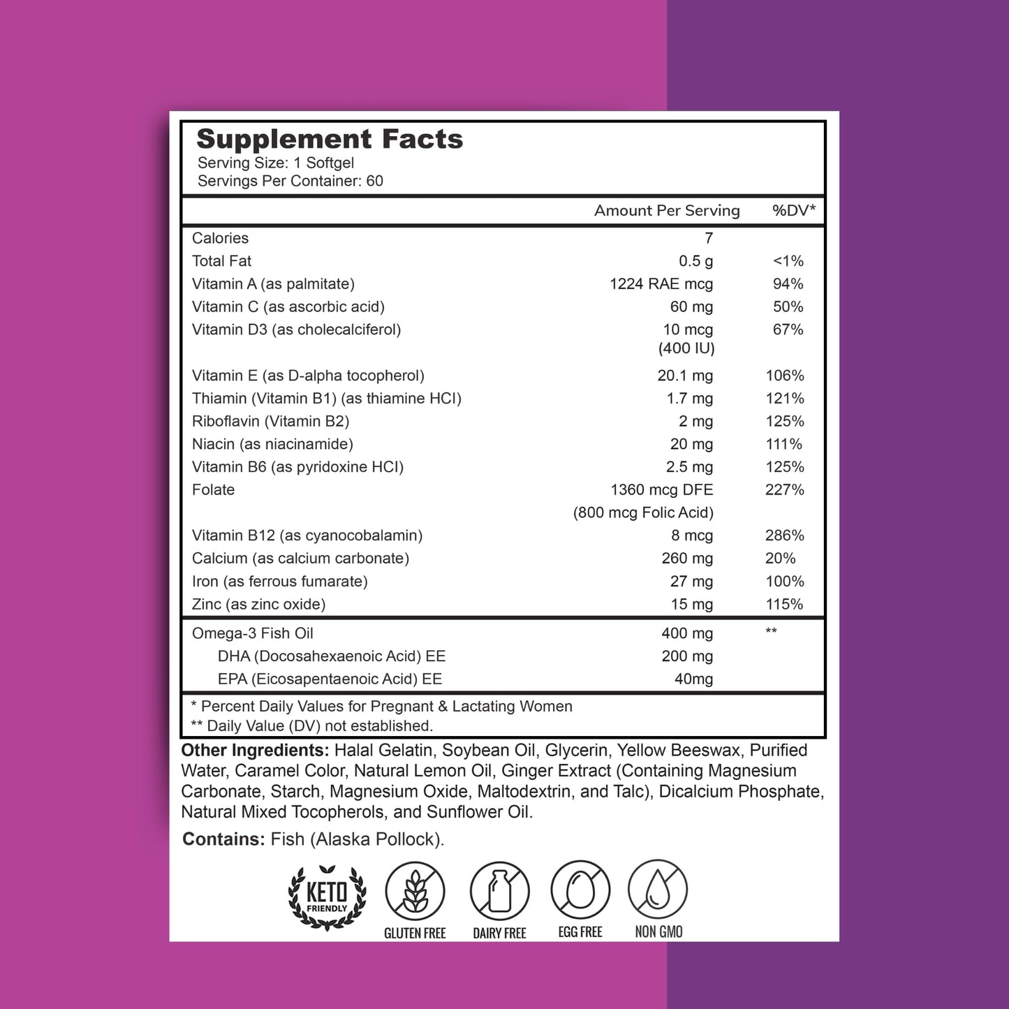Zaytun Vitamins Halal Prenatal Vitamins + DHA Softgels 60 Count