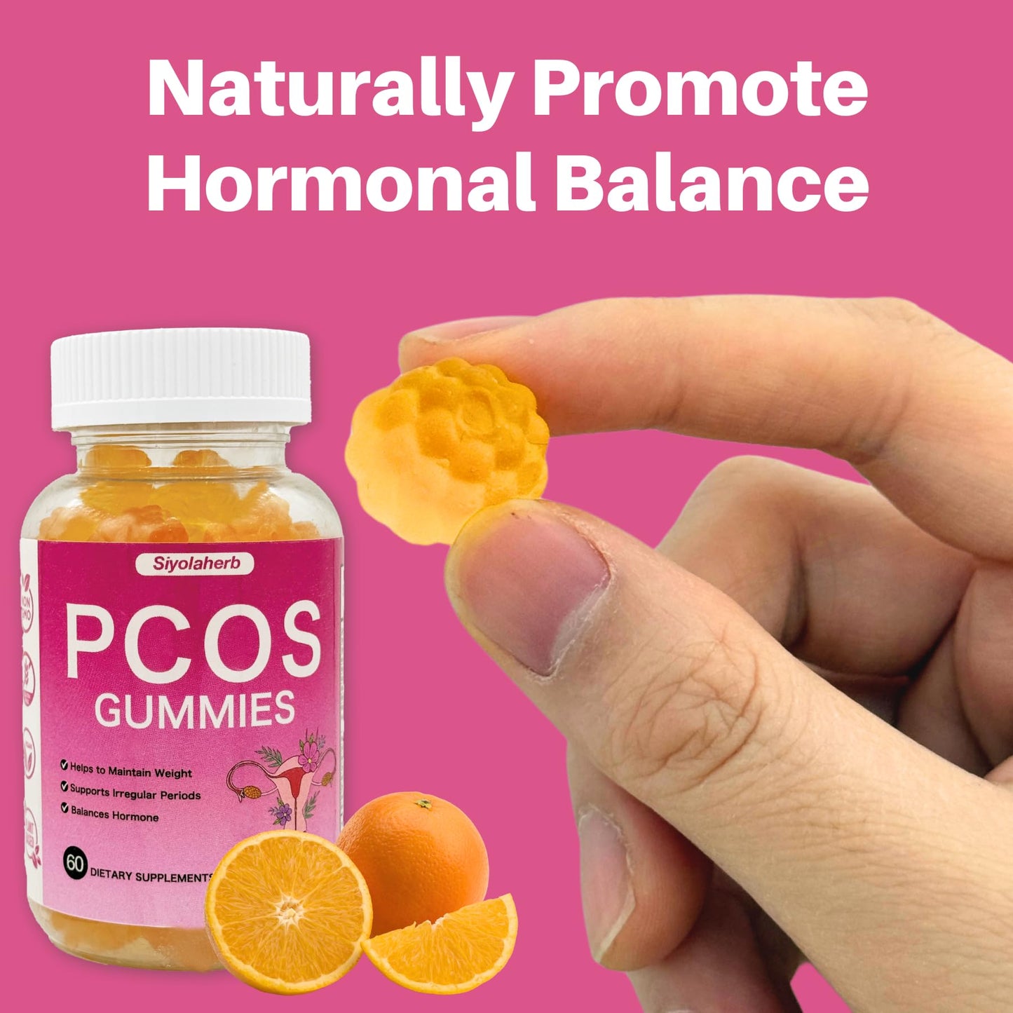 Siyolaherb PCOS Vitamins Gummies with Inositol for Women, Hormone Balance & Fertility Support, 60 Gummies (7.7)