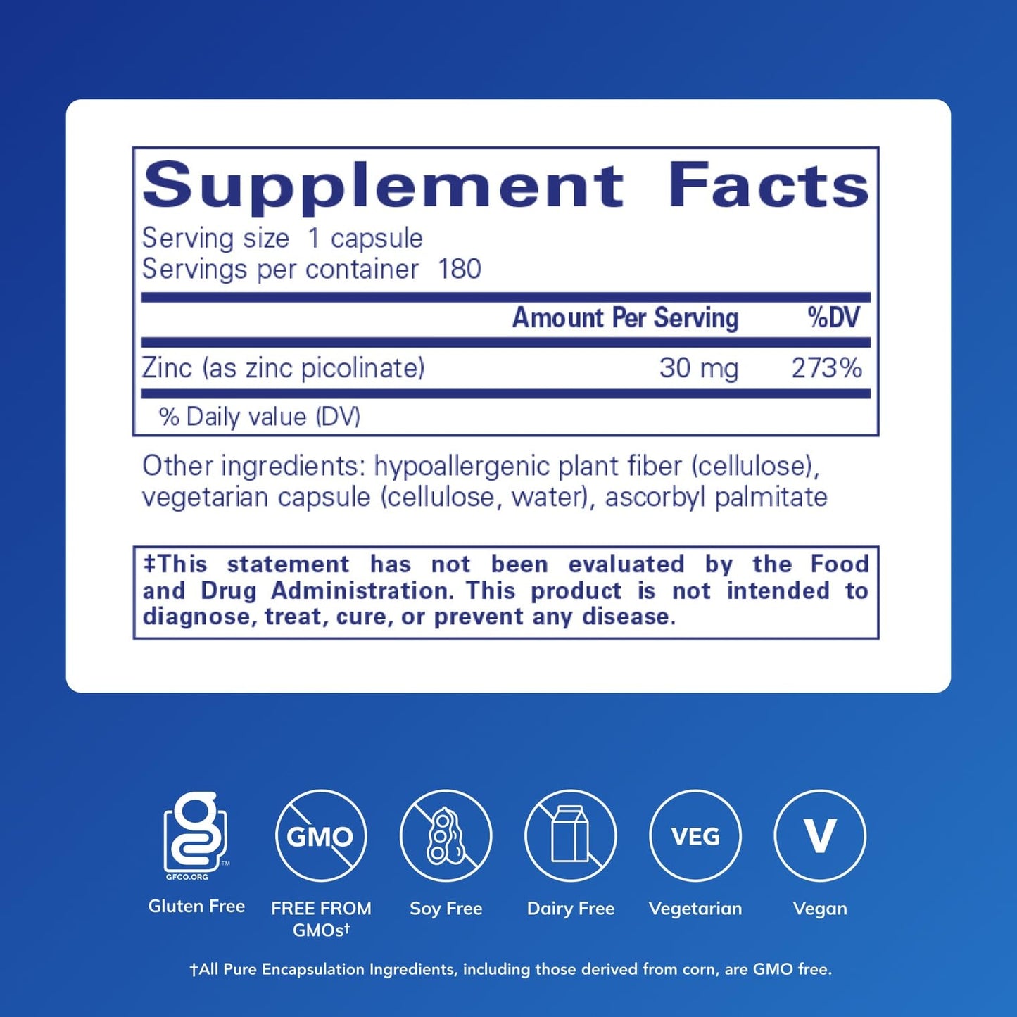 Pure Encapsulations Zinc 30 mg Capsules, 180 Capsules
