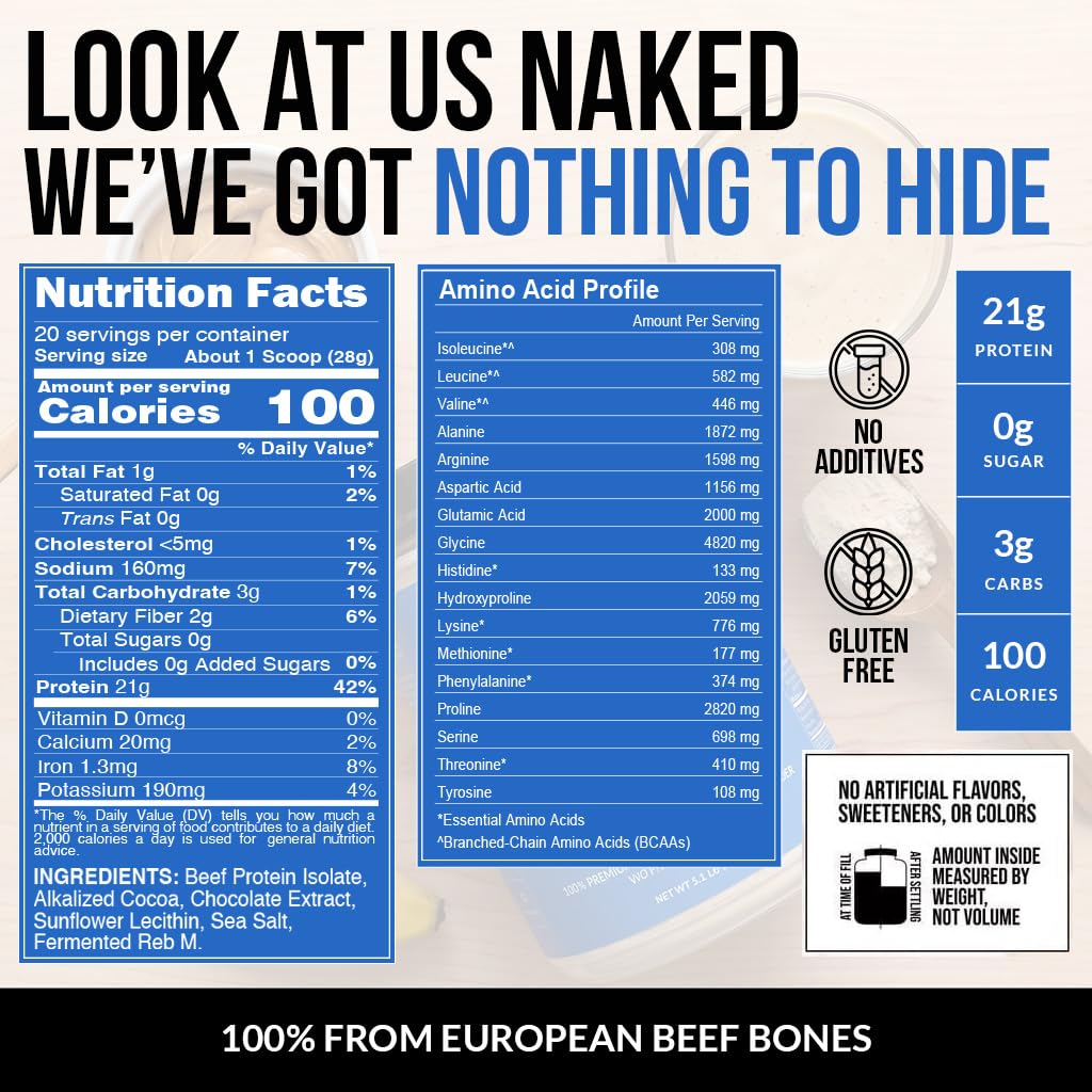 NAKED Chocolate Beef Protein Isolate Powder, 20 Servings