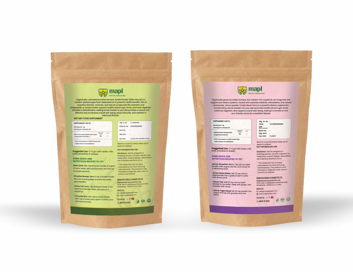 MAPL Karela and Jamun Powder Combo Pack, 7.06 oz