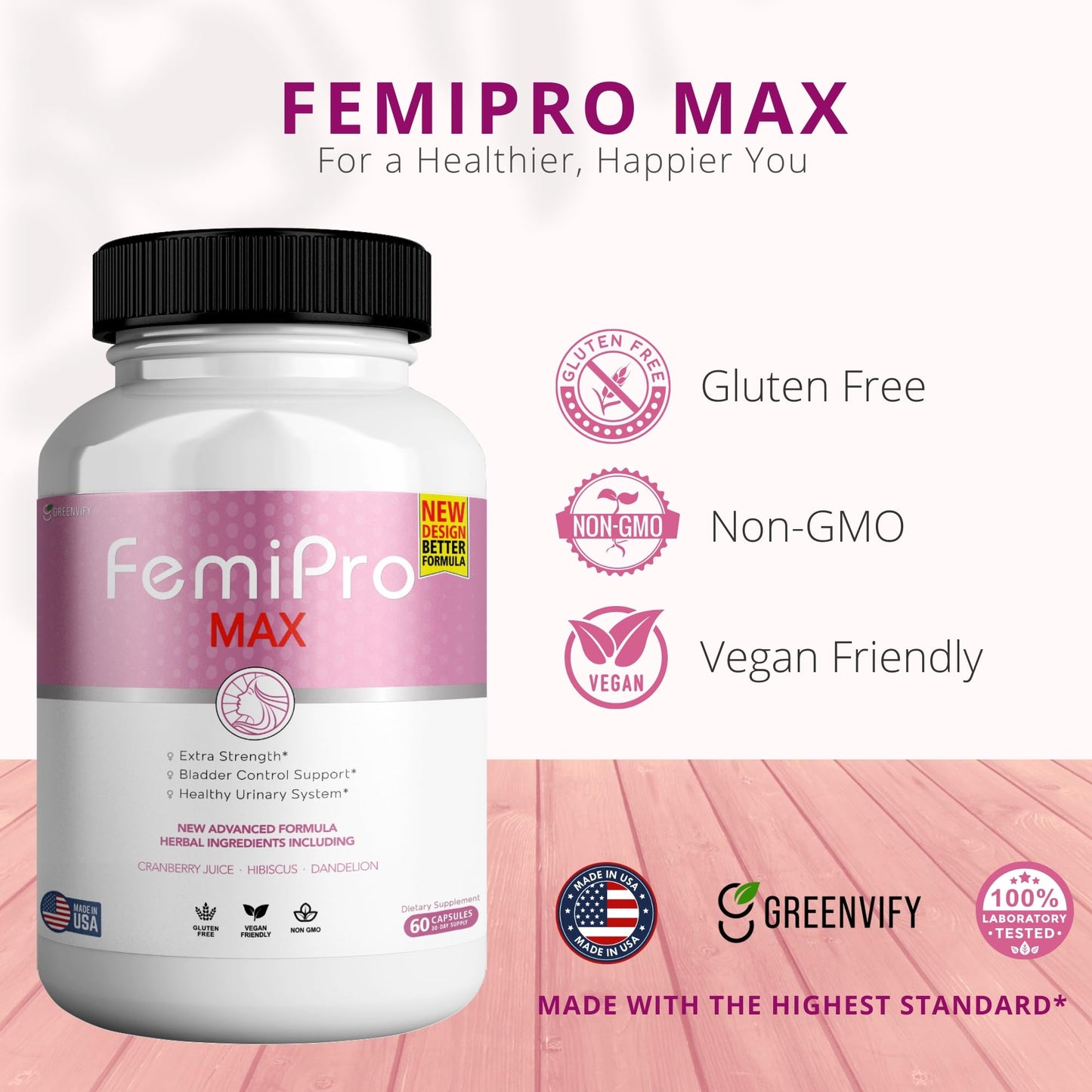 GREENVIFY FemiPro MAX Women's Urinary Support Supplement Capsule 120 Count
