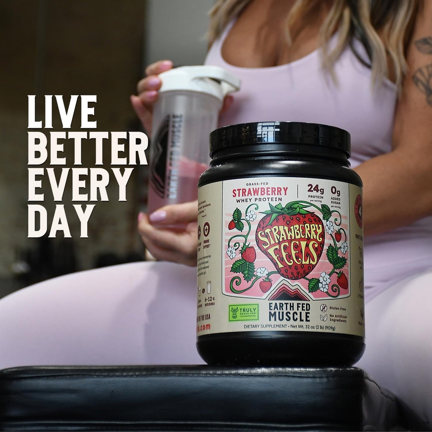 Earth Fed Muscle Whey Back Irish Grass Fed Whey Protein Isolate, Single-Serve Packet, Strawberry Feels Forever, 1.2 oz