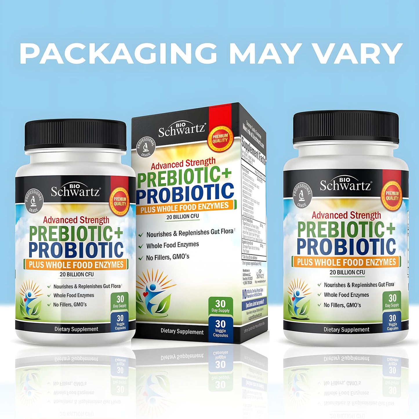 BioSchwartz Advanced Prebiotics and Probiotics for Women & Men, Immune, Digestive & Gut Health with L. Reuteri, Inulin Fiber, Digestive Enzymes, Non-GMO, Gluten-Free, Dairy-Free, 30 Capsules