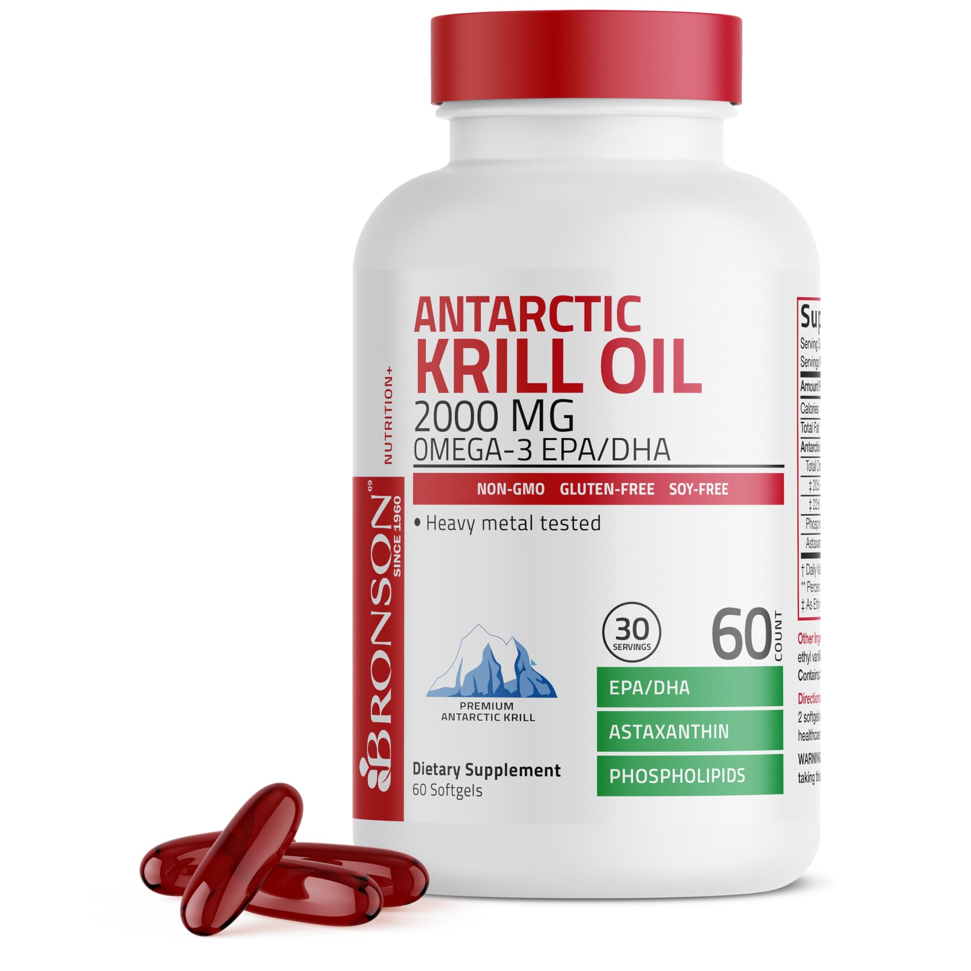 Bronson Antarctic Krill Oil 2000mg with Omega-3s EPA, DHA, Astaxanthin and Phospholipids Softgels 60