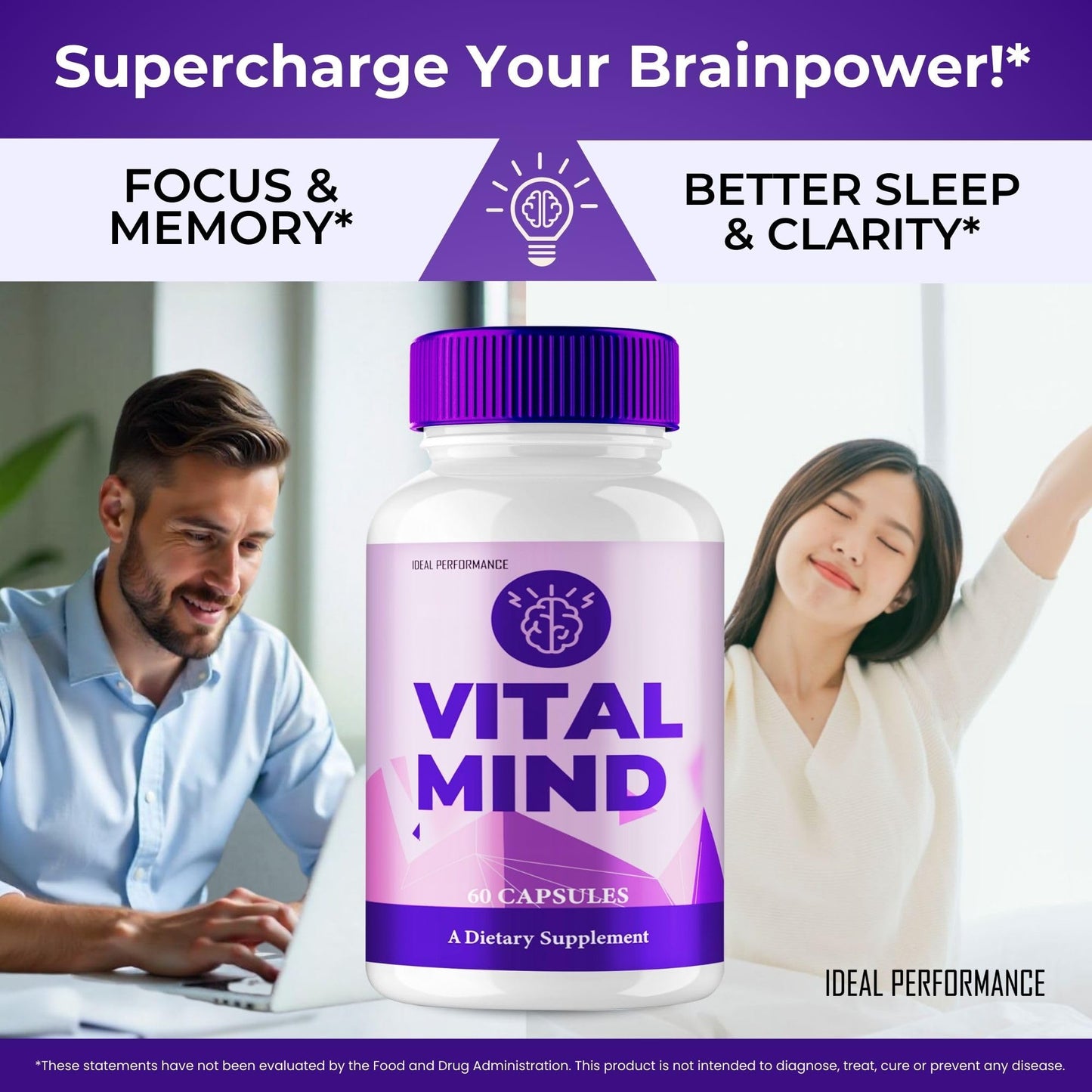 IDEAL PERFORMANCE Vital Mind Brain & Memory Supplement Capsules, 300 Capsules
