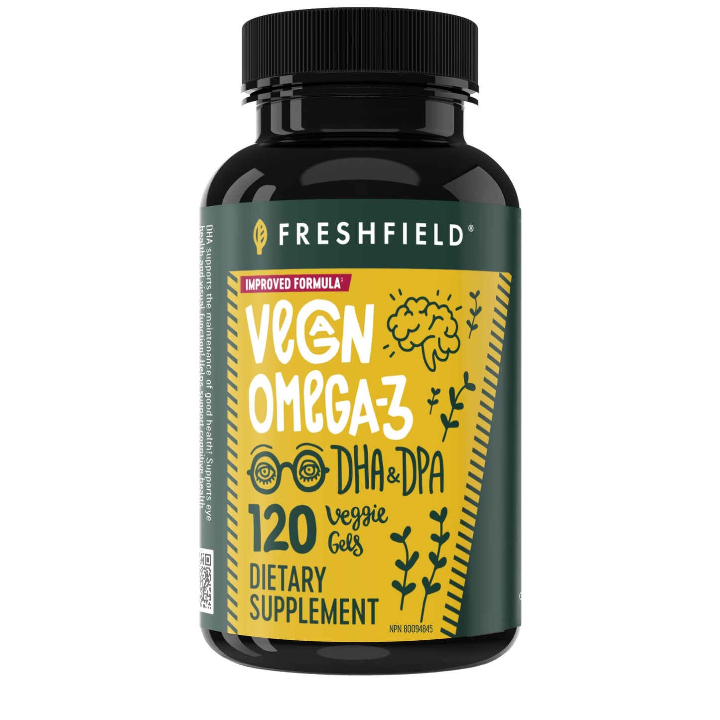 Freshfield Vegan Omega-3 Algae Oil DHA Supplement Softgels 120