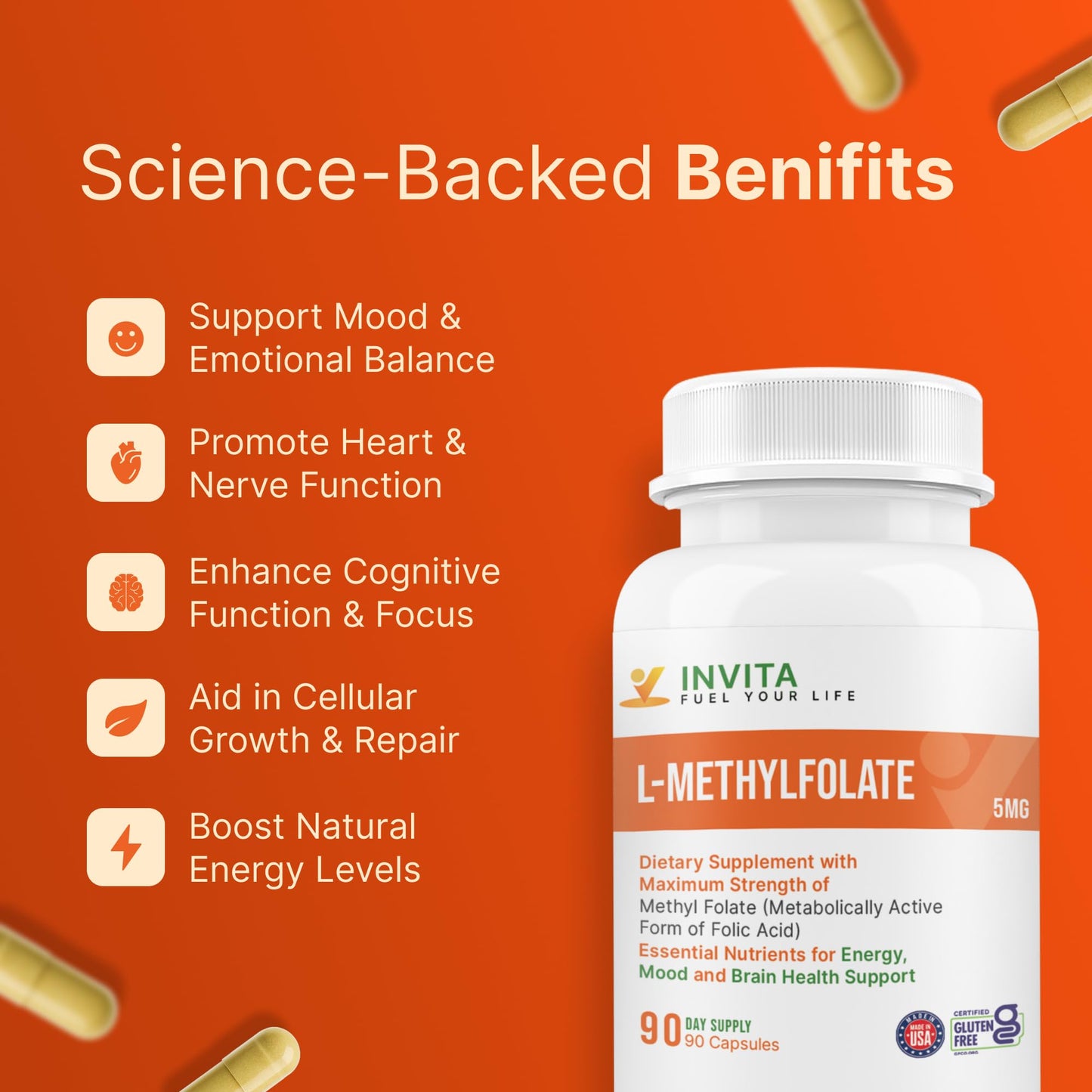 INVITA L-Methylfolate 5mg Capsule, 90 Count