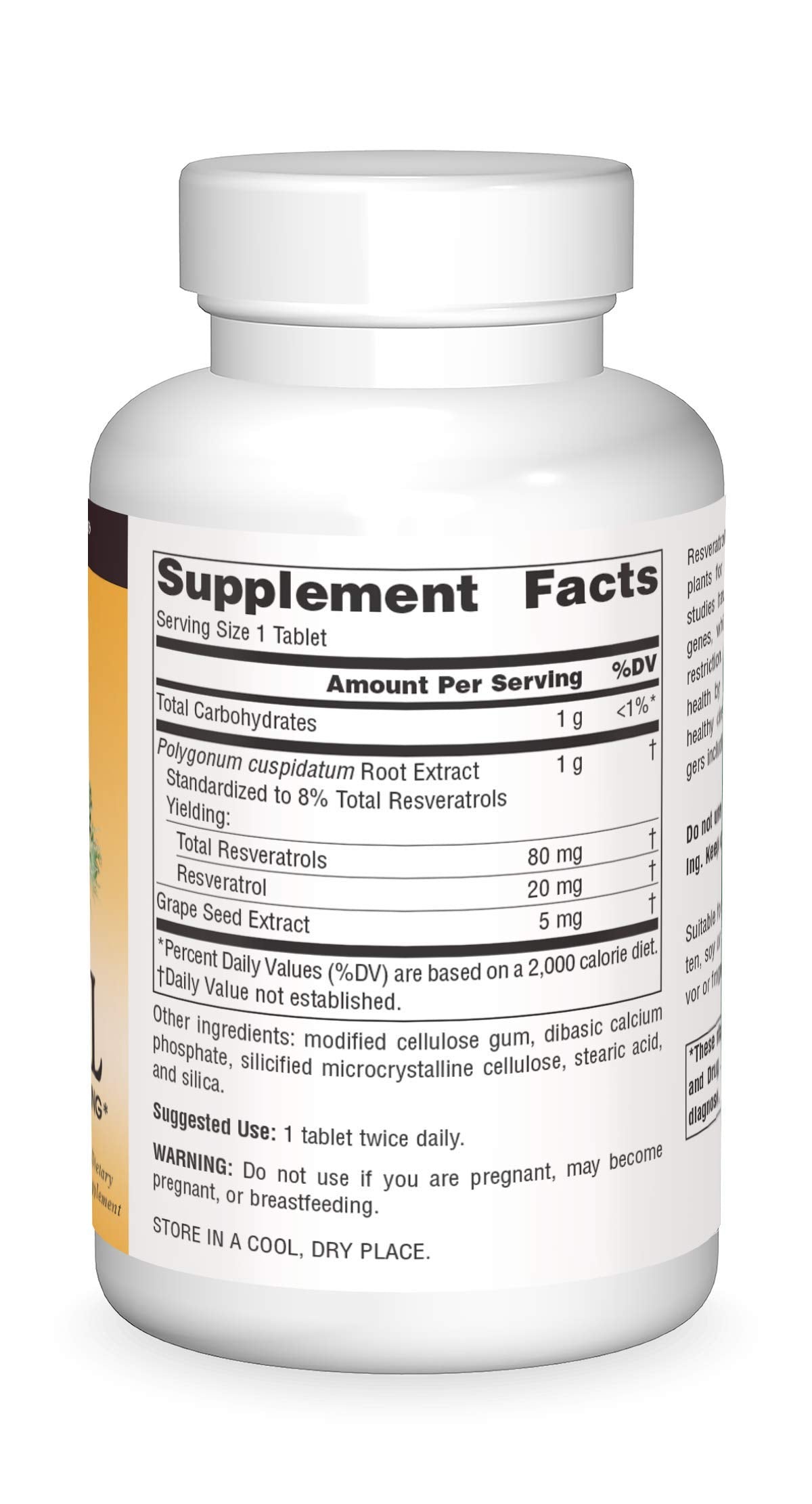 Source Naturals Resveratrol 80mg for Heart and Healthy Aging*, Tablet, 120 Tablets