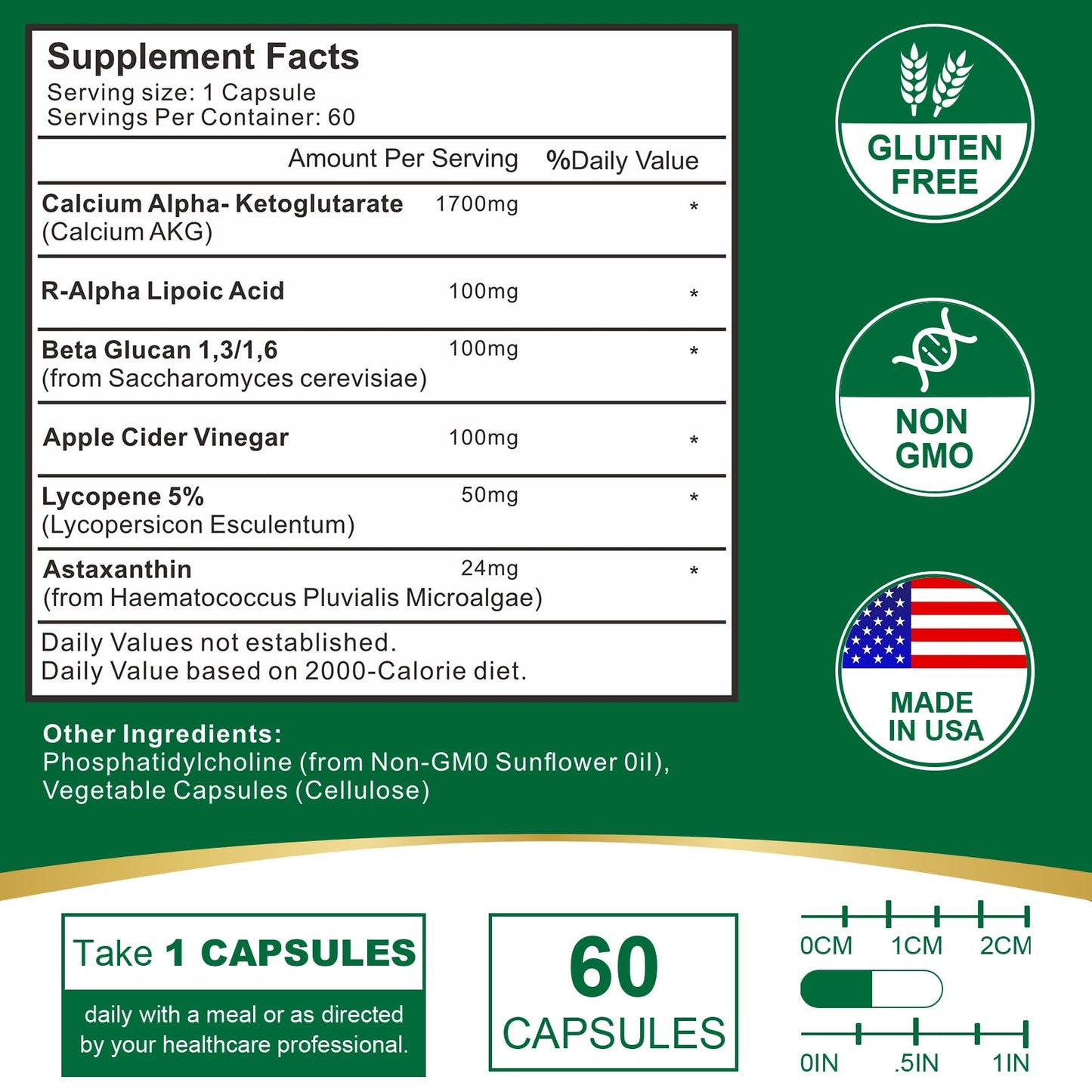 VITACRLLYNMN Liposomal Calcium AKG Supplement 1700 MG Capsule 60 Count