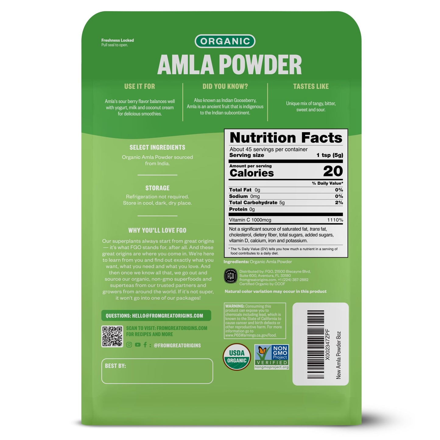 FGO Organic Amla Powder 8 oz