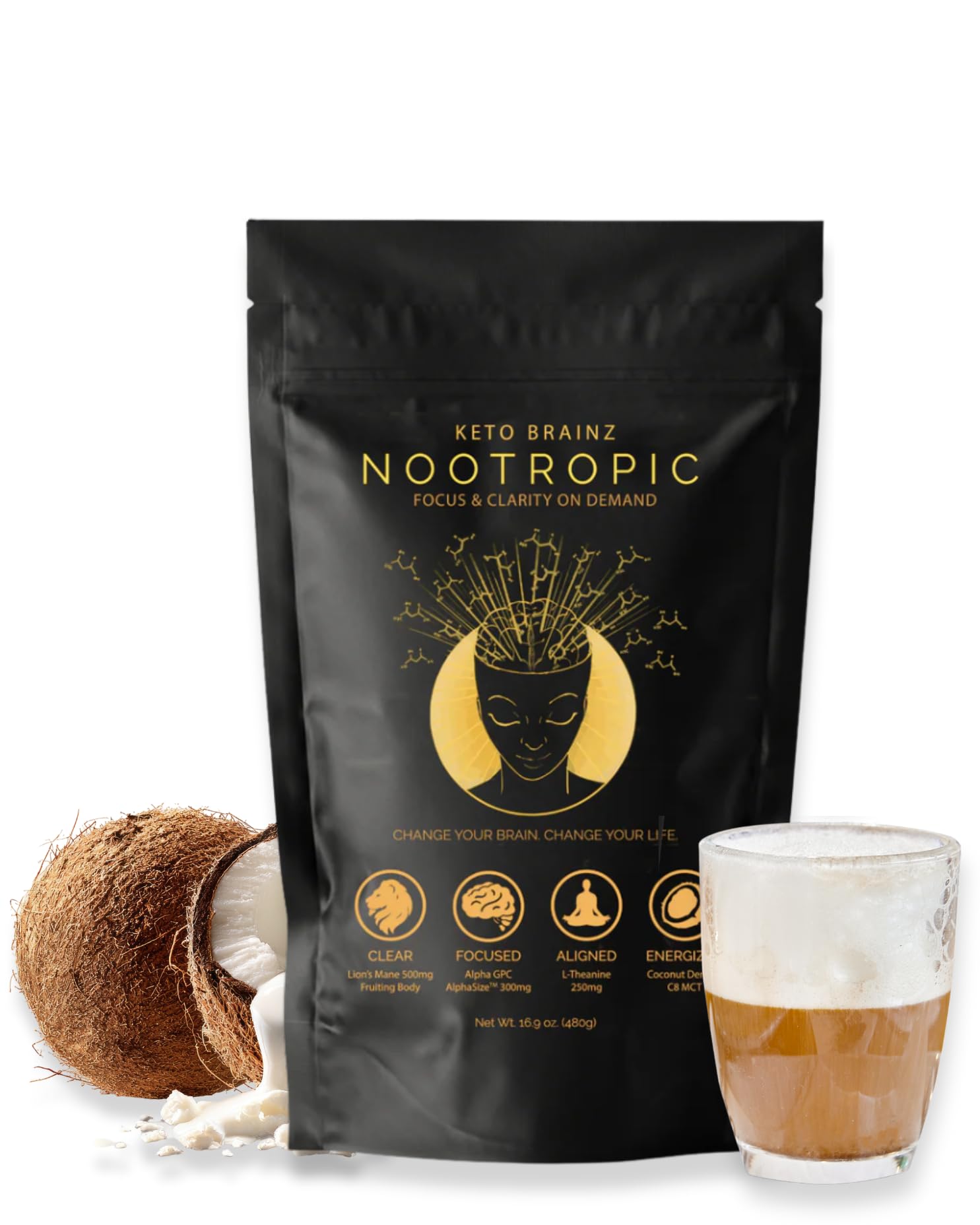 Keto Brainz Nootropic Creamer, C8 MCT, Lion's Mane Mushroom Powder 16