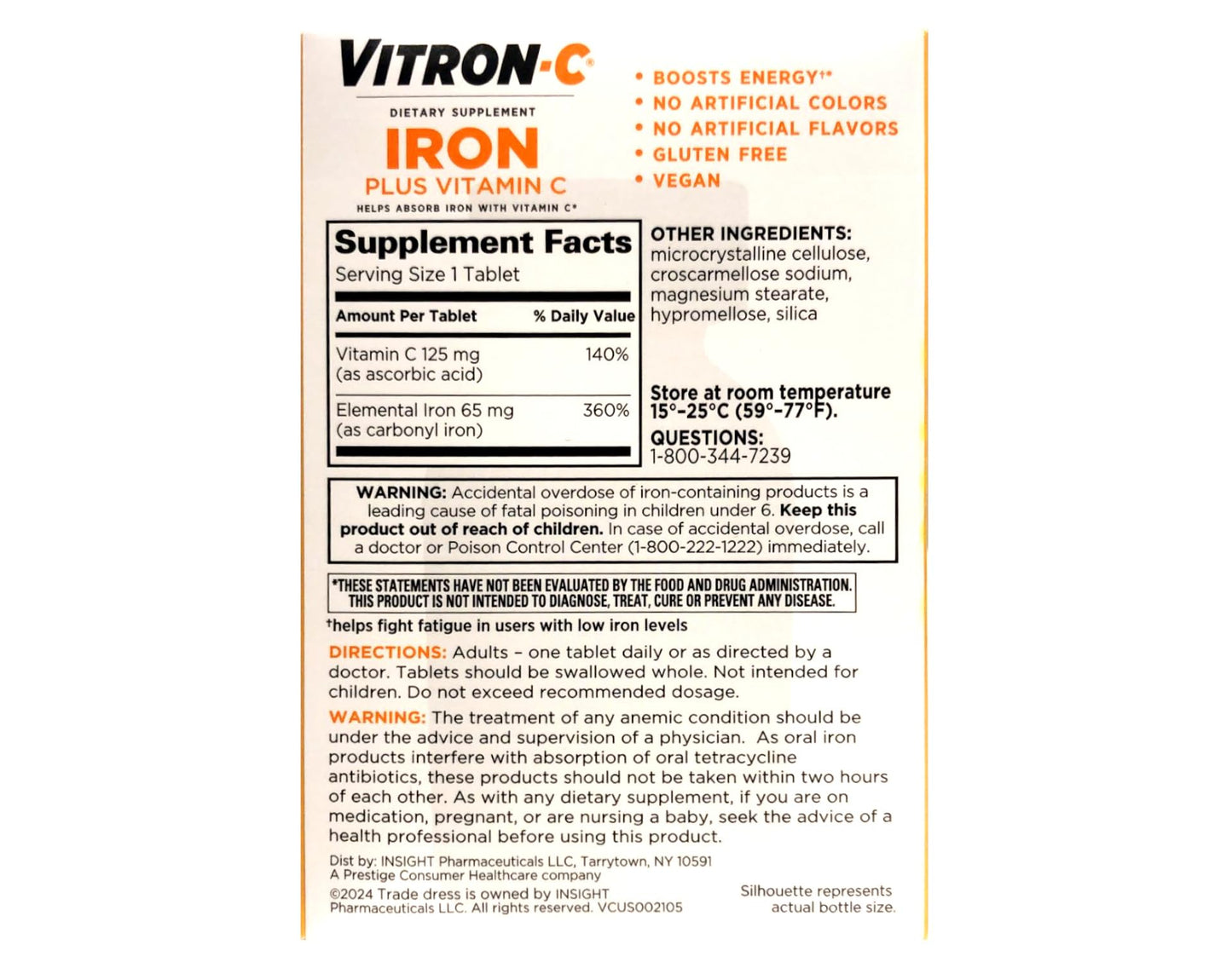 Vitron-C High Potency Iron Supplement with Vitamin C Tablets 180 Tablets