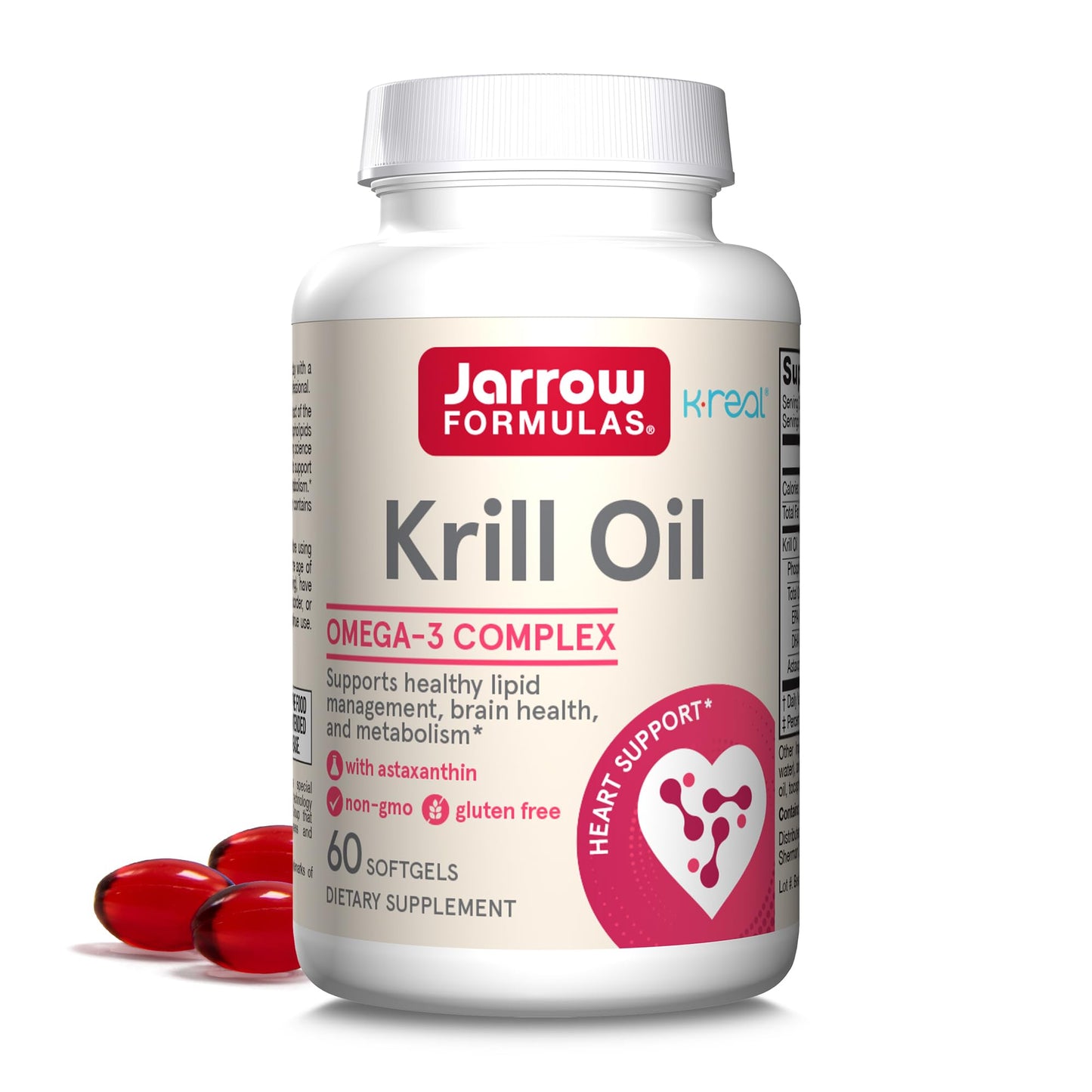 Jarrow Formulas Krill Oil - Phospholipid Omega-3 Complex with Astaxanthin - EPA & DHA Softgels 60