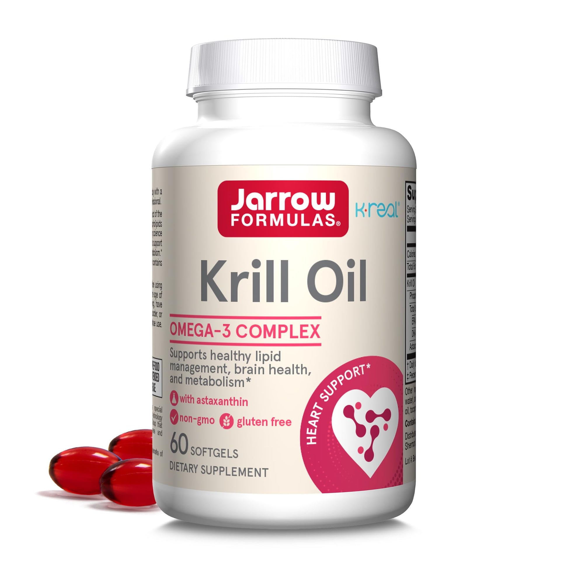 Jarrow Formulas Krill Oil - Phospholipid Omega-3 Complex with Astaxanthin - EPA & DHA Softgels 60