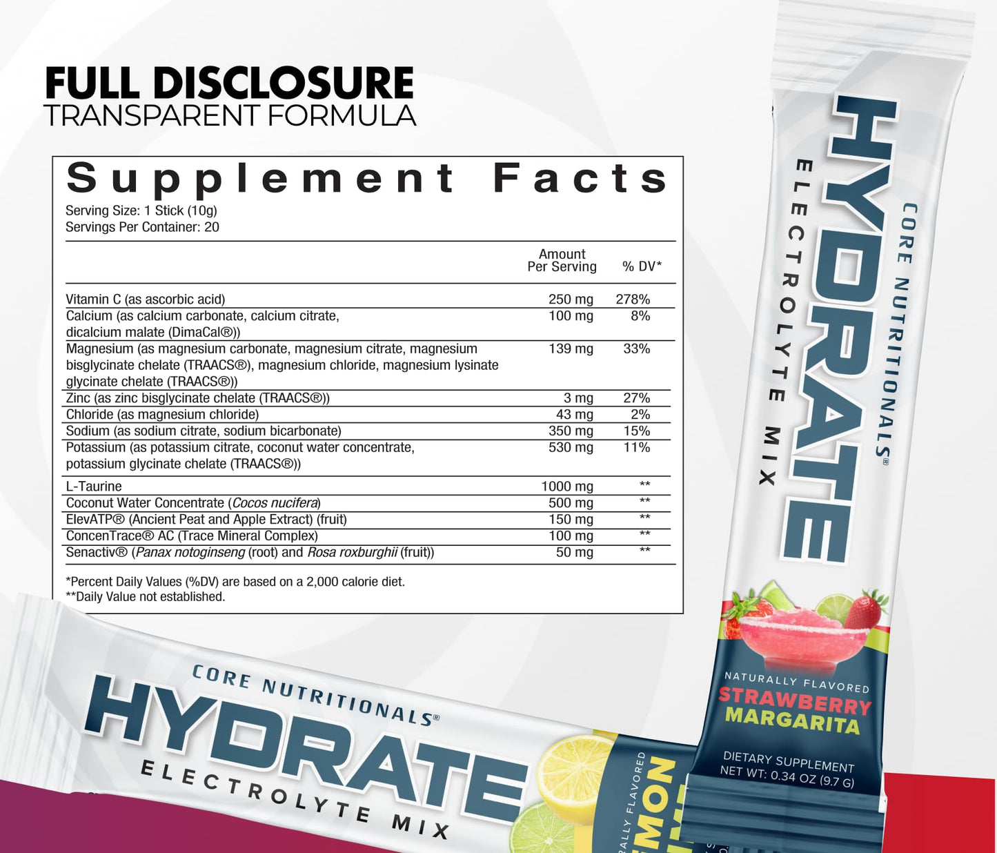 Core Nutritionals Hydrate Electrolyte Mix Powder Fun Sweets Cherry Berry 8 oz