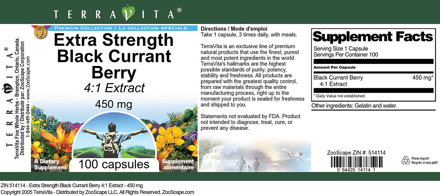 Terravita Extra Strength Black Currant Berry 4:1 Extract - 450 mg Capsule, 300 Capsules