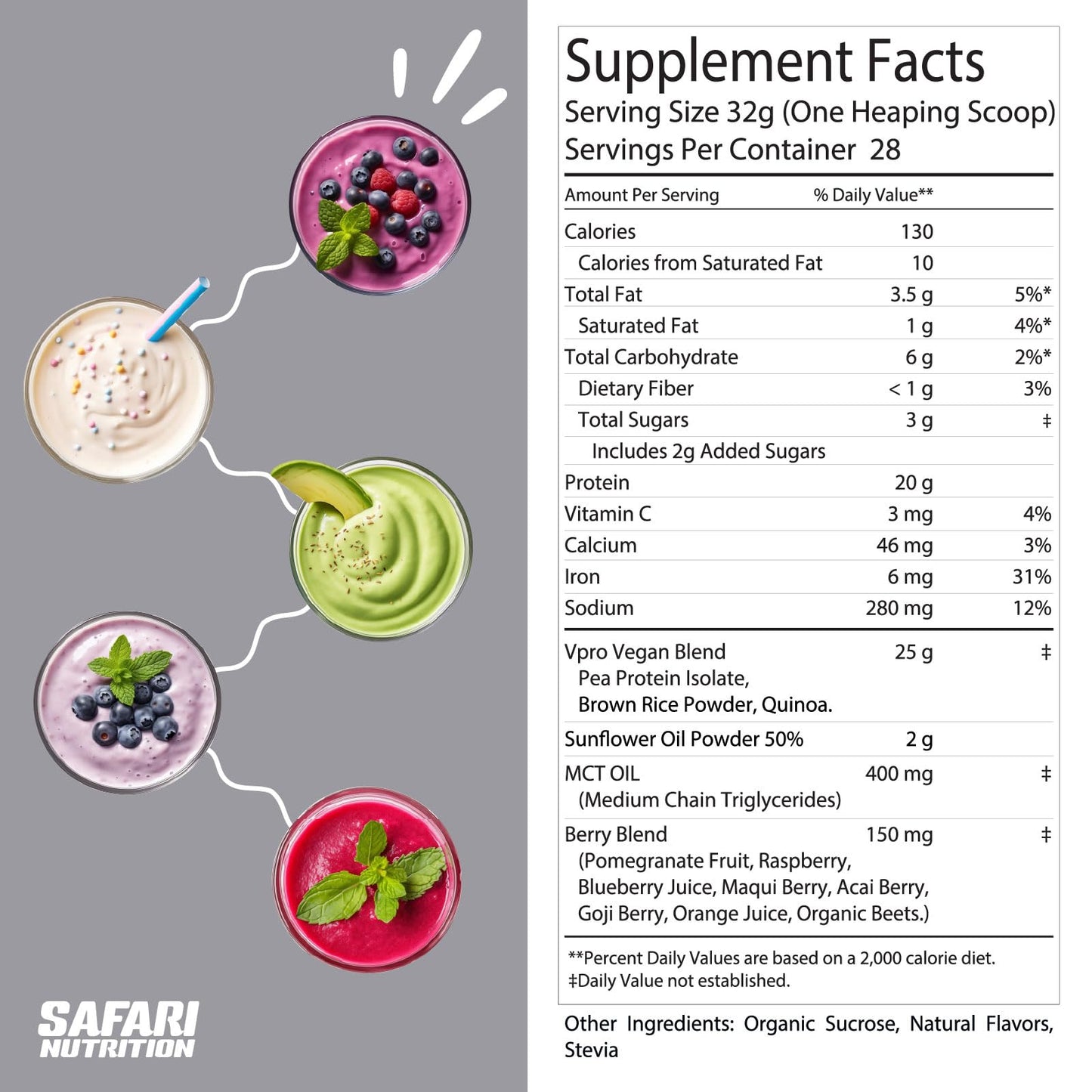 Safari Nutrition 100% Vegan Premium Protein Powder Creamy Vanilla, 32 Servings